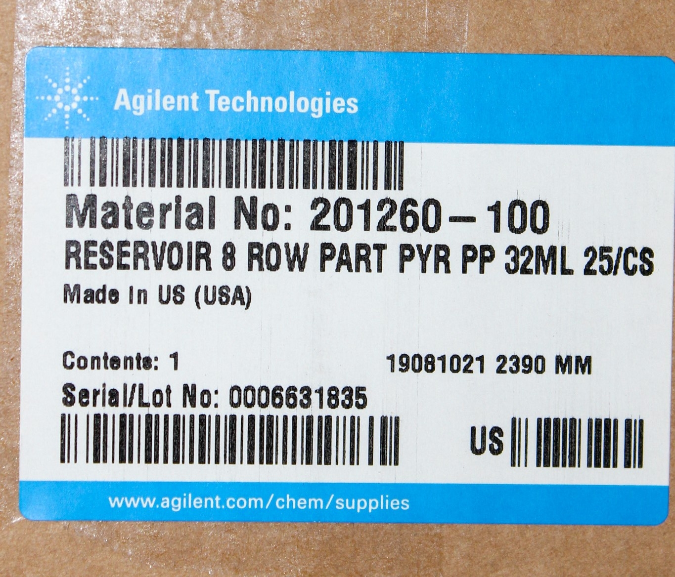 Agilent 201260-100 Reservoir 8 Row 32mL Row Pyramid Base Polypropylene Accessory