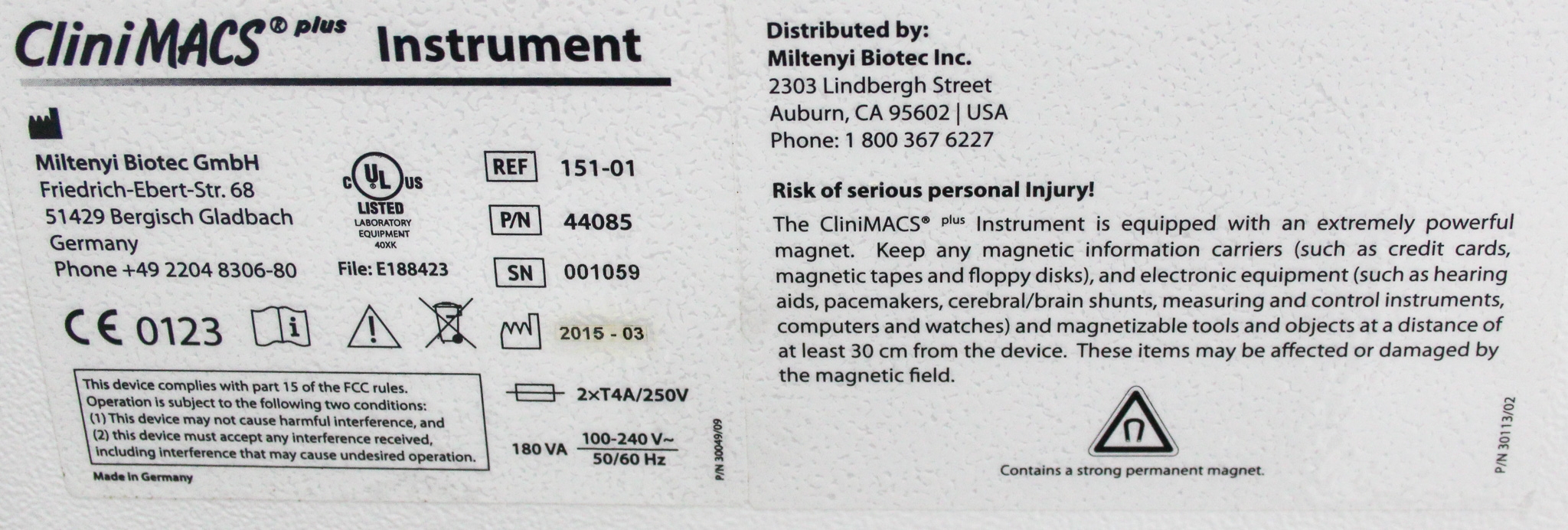 Miltenyi CliniMACS Plus Cell Separator System Clinical-Scale Blood Processing 2022