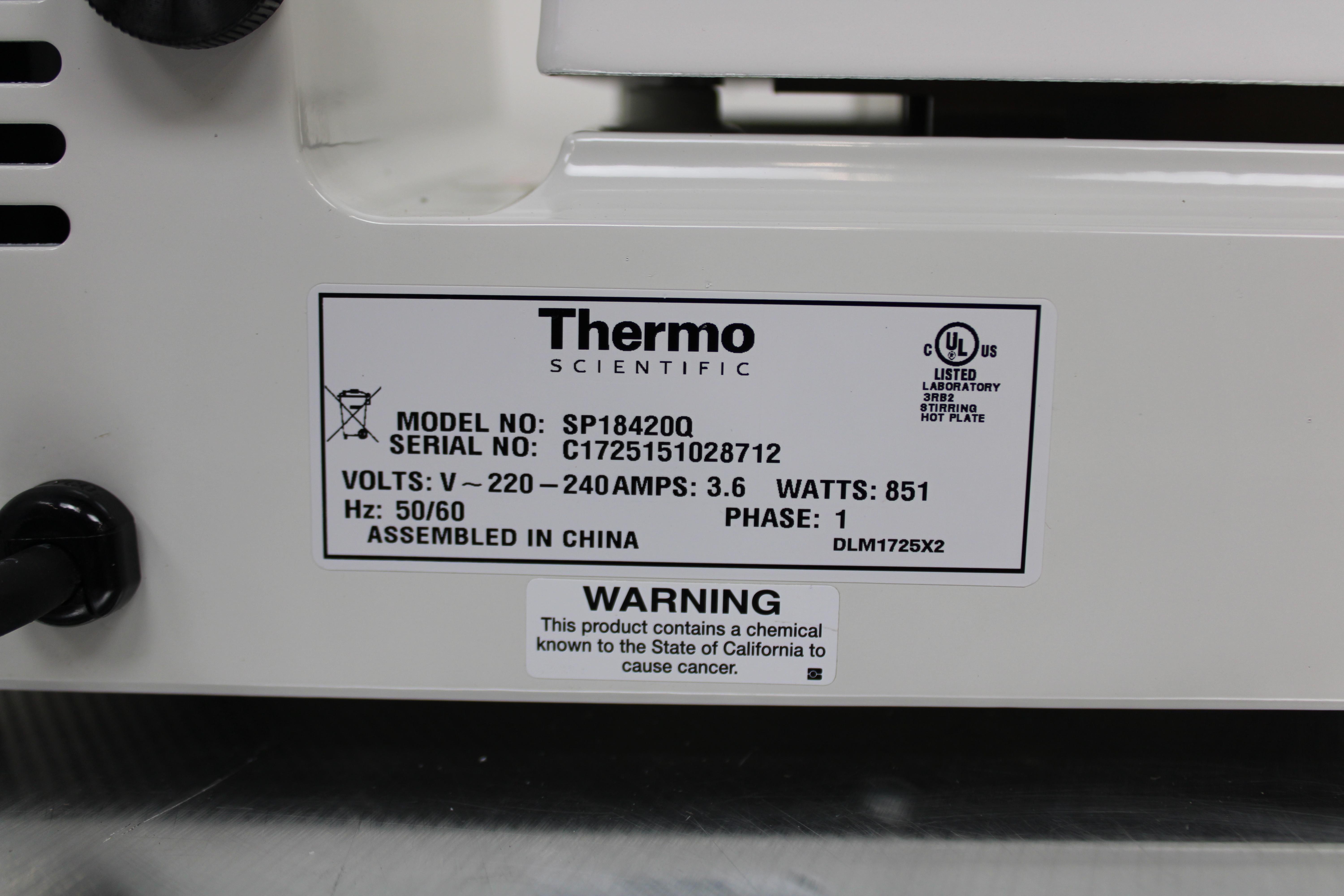 Thermo Nuova SP18420Q Stirring Hotplate 700F 240V 20lb Load 50/60Hz Lab