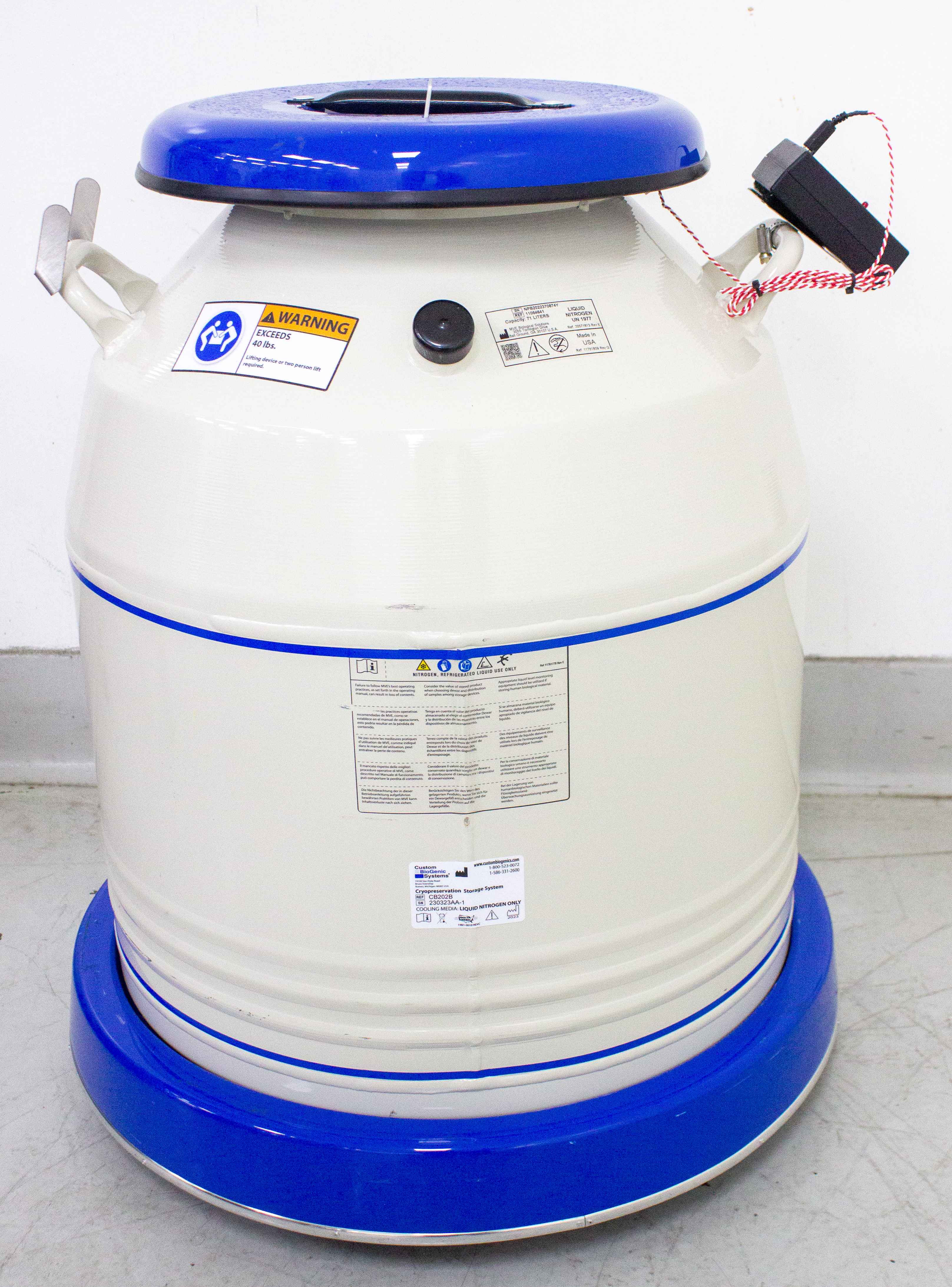 Custom CB202 Cryopreservation Storage System 71L Manual Fill LN2 Temp