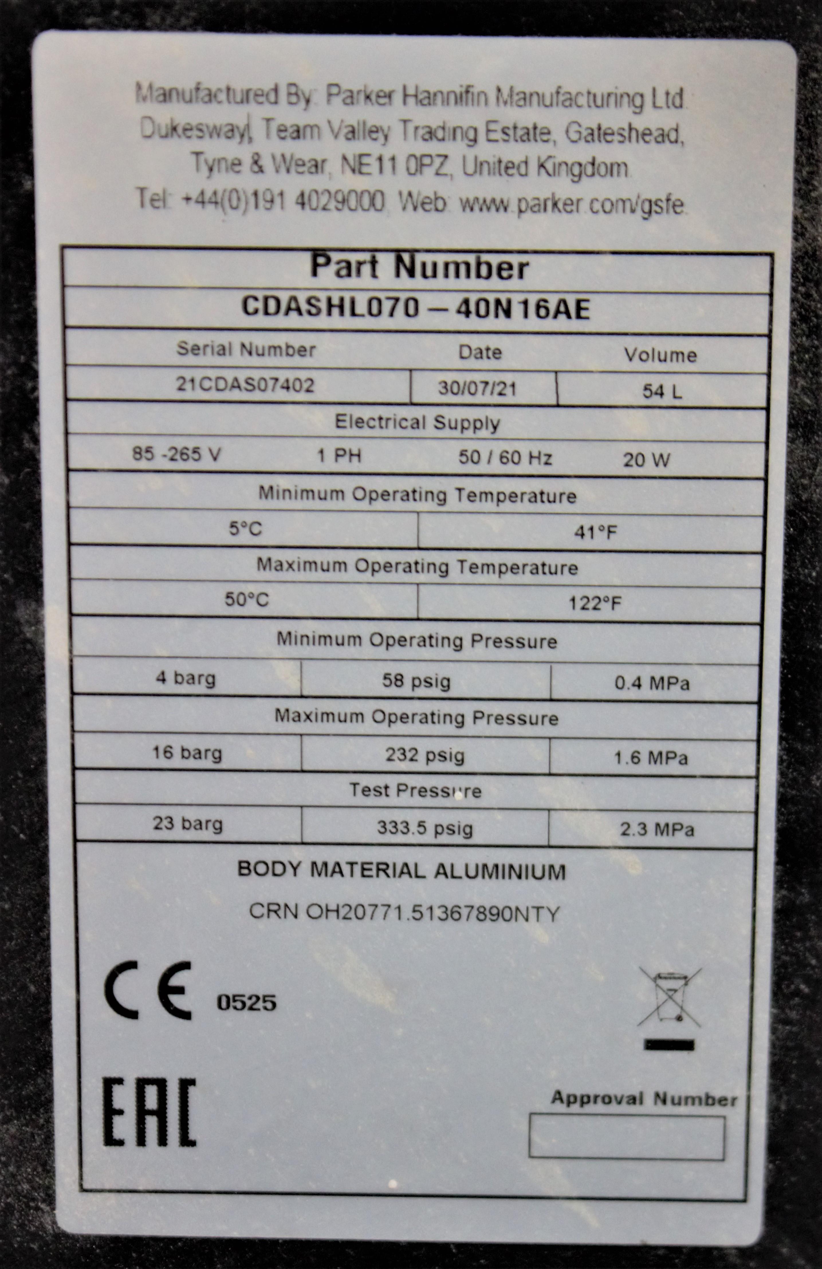 Parker CDAS HL Air Dryer System Medium Flow -40C ISO8573-1 No Computer