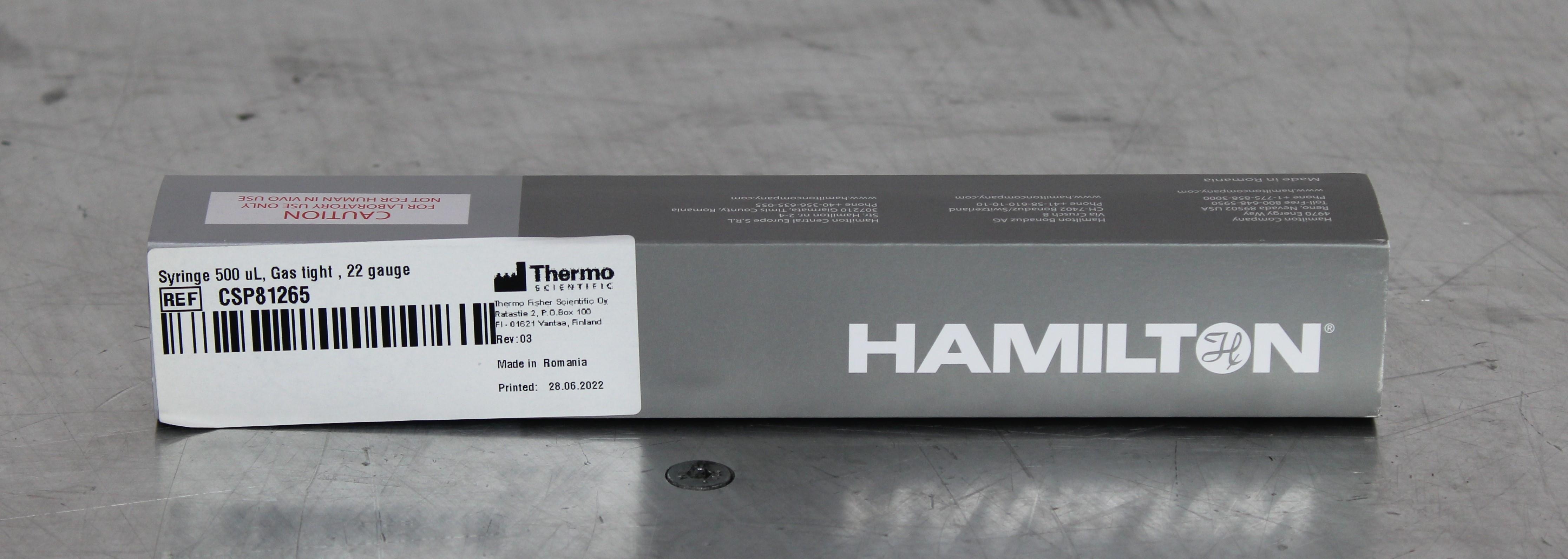 Hamilton 1750 RN Gastight Syringe 800uL 22 Gauge 500psi Temperature Rated