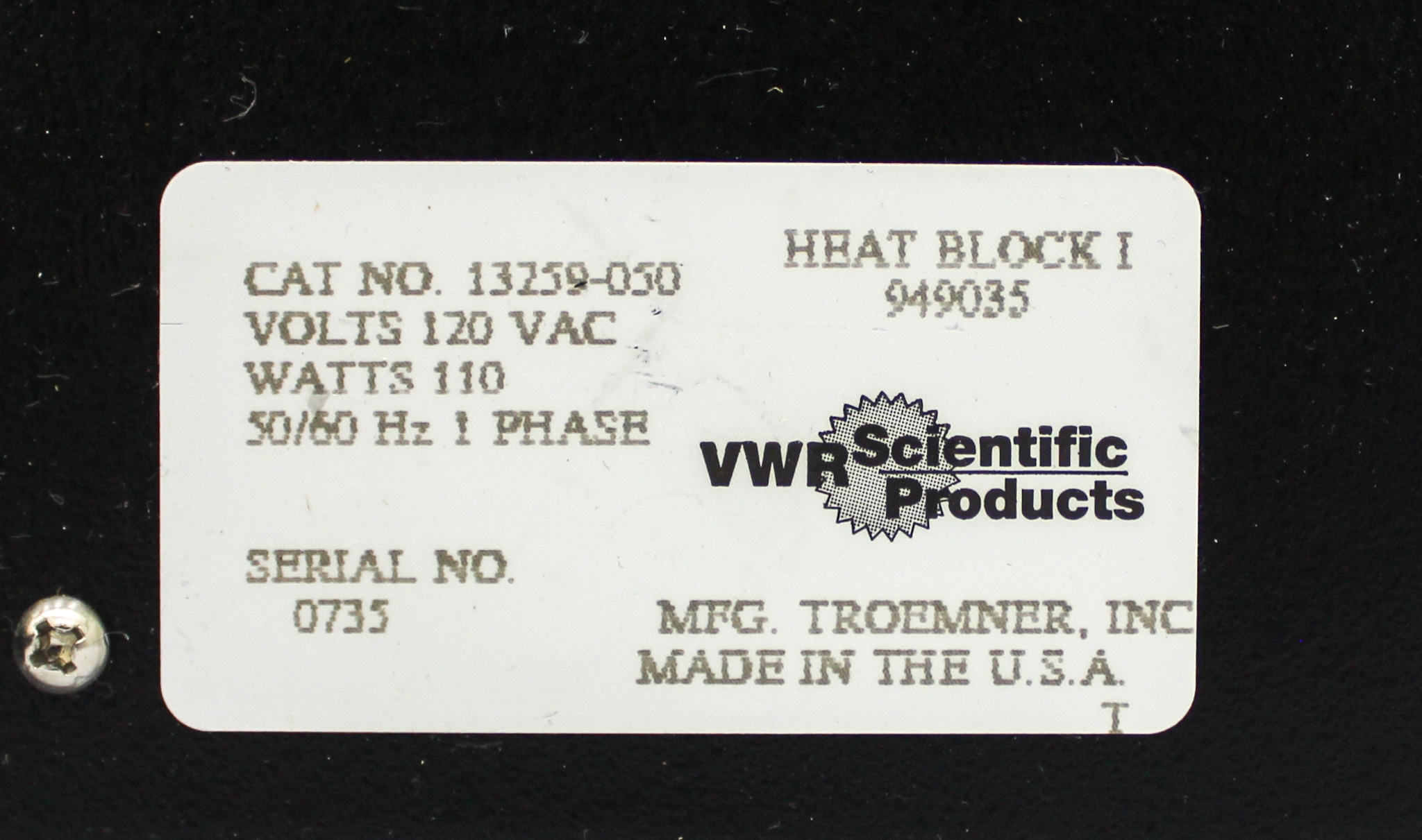 VWR 949035 Heat Block Heater 150C Temp Range 100W with Thermostat Control