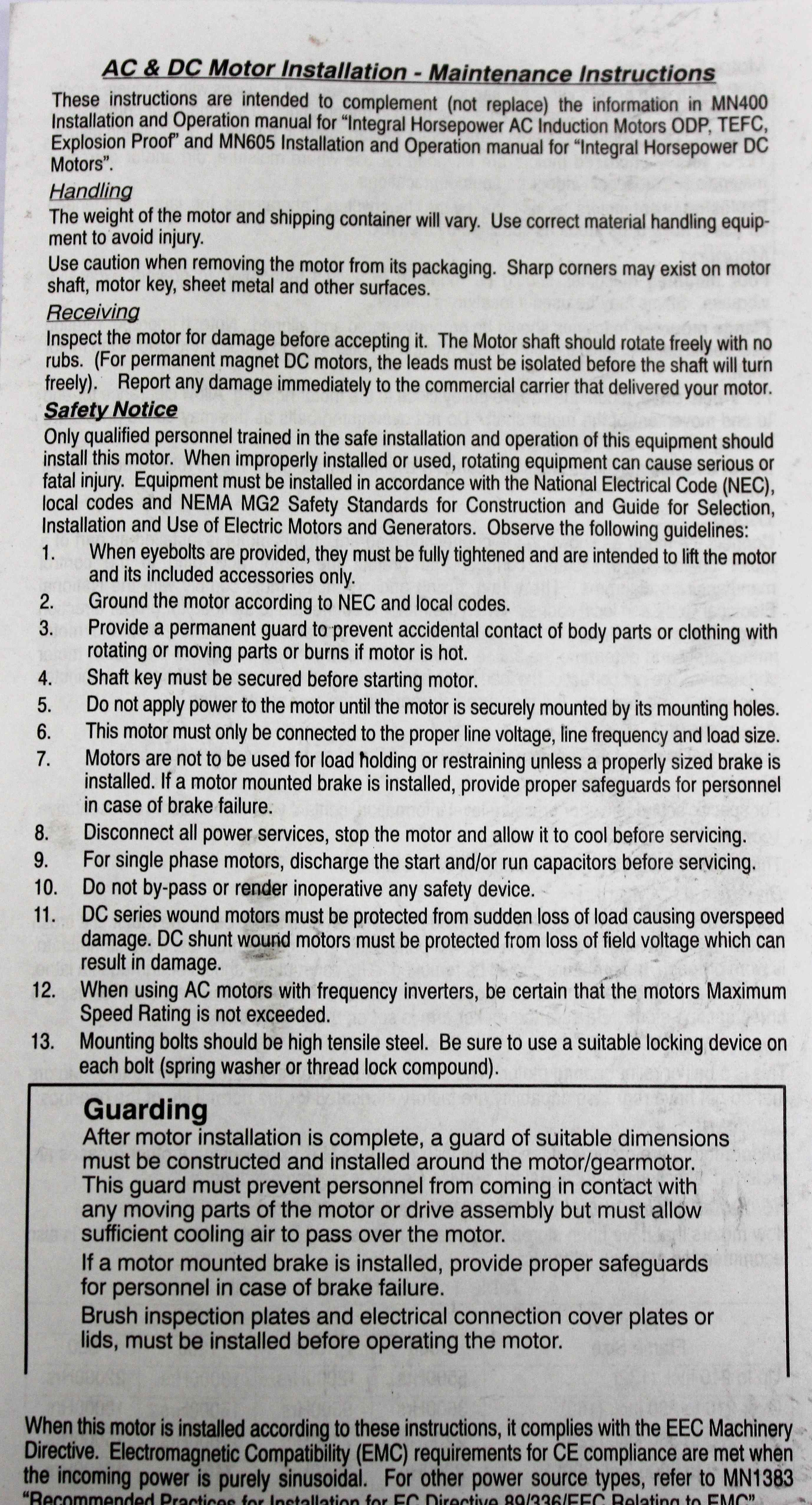 Baldor 35E964-0863G6 3HP Motor 2850 RPM For Control Systems, Frame 56CZ