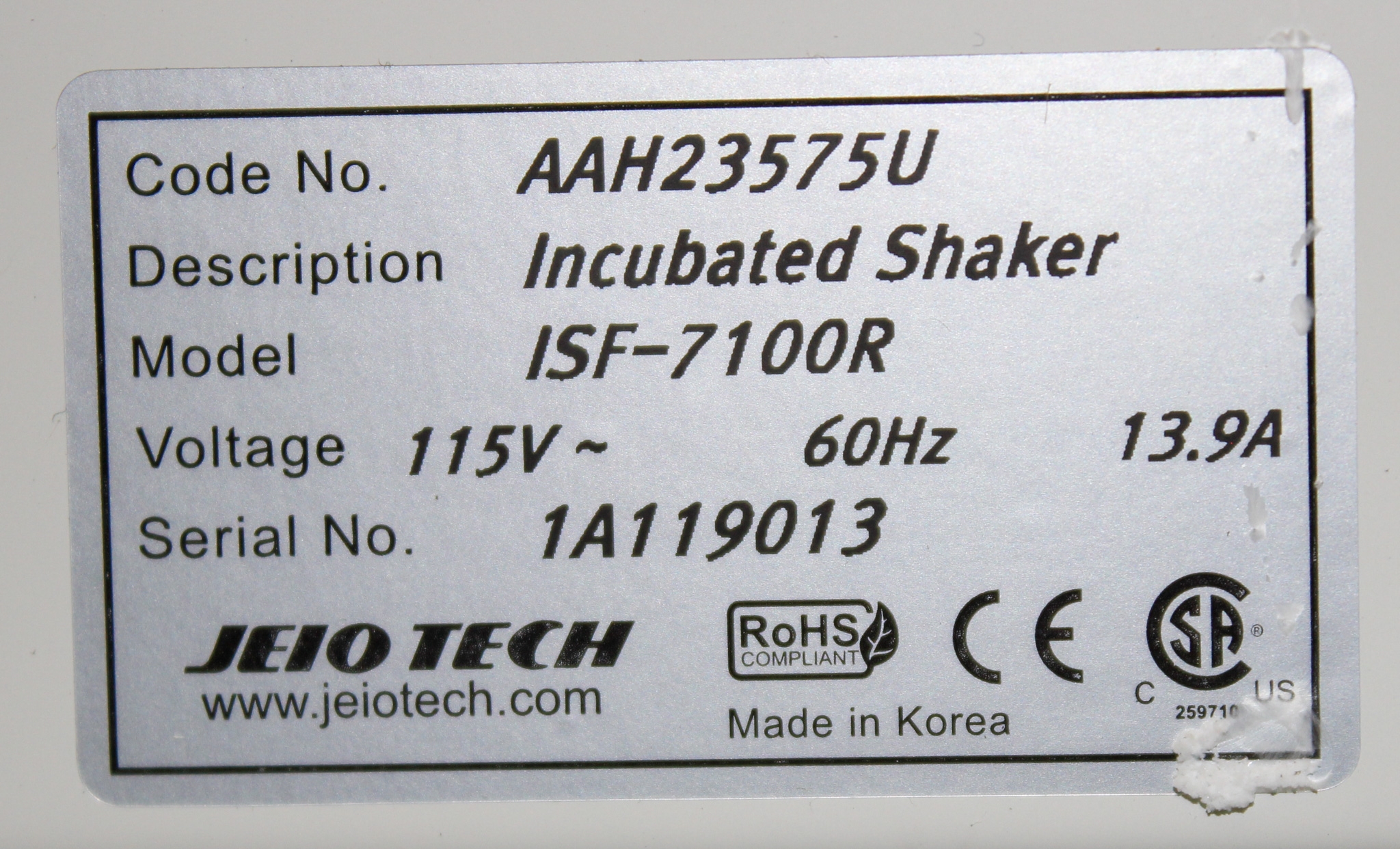 Jeio Tech ISF-7100R Incubator Shaker Refrigerated Heavy Workload 500 RPM