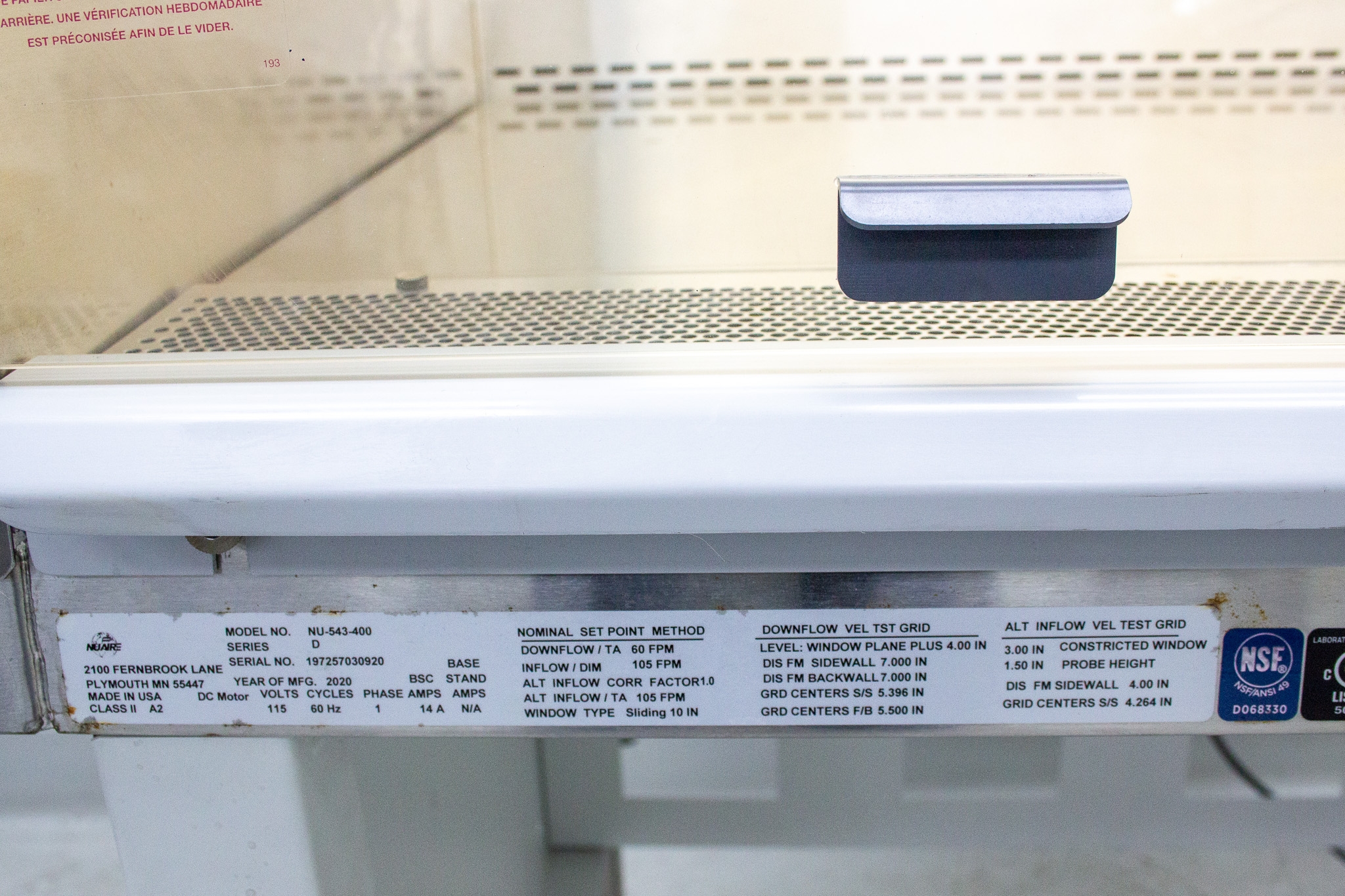 NuAire NU-543-400 Biosafety Cabinet III Dual Thermistor 120V