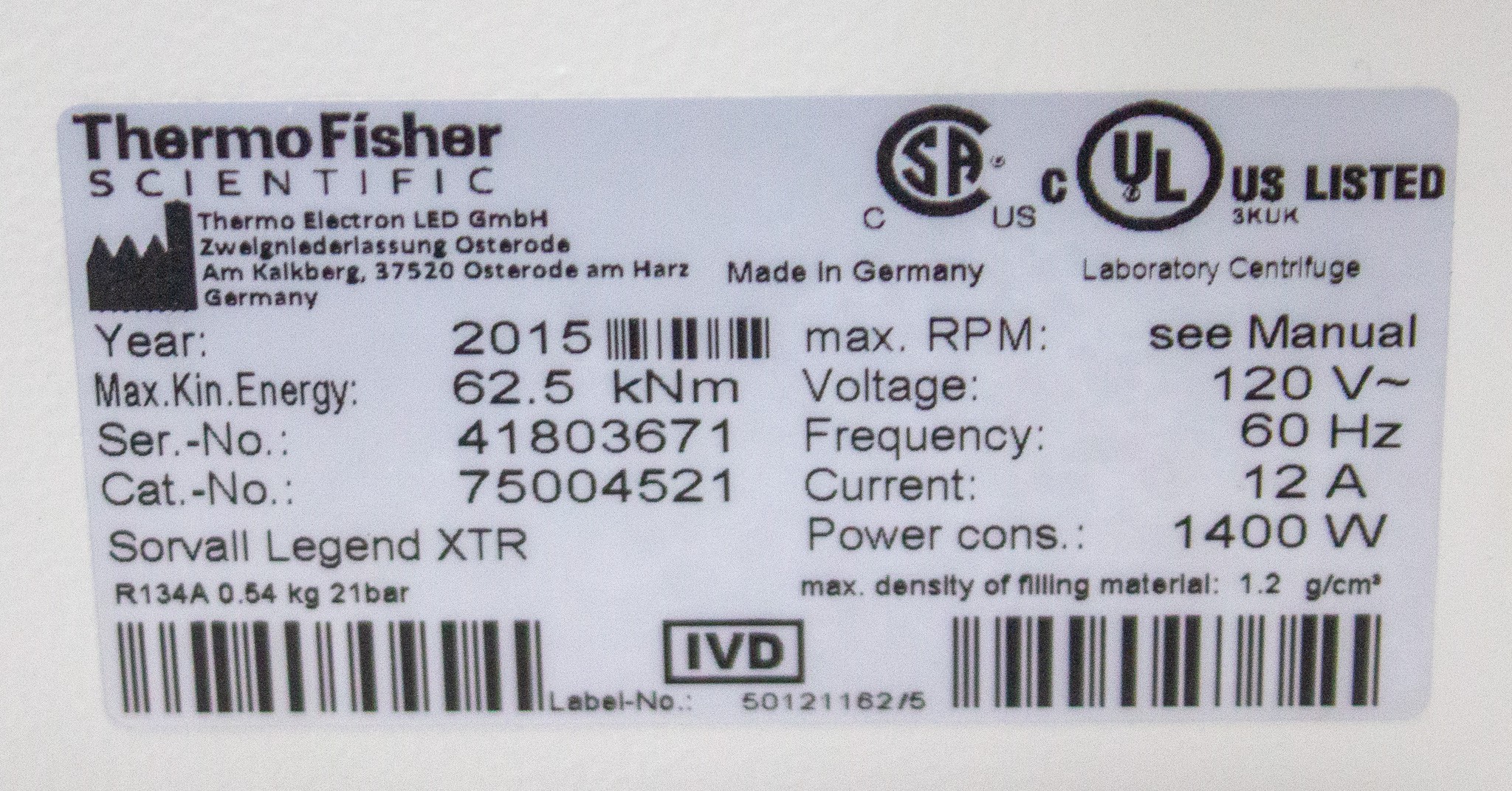 Thermo Sorvall Legend XTR Centrifuge Refrigerated 15,200RPM -10C Temp