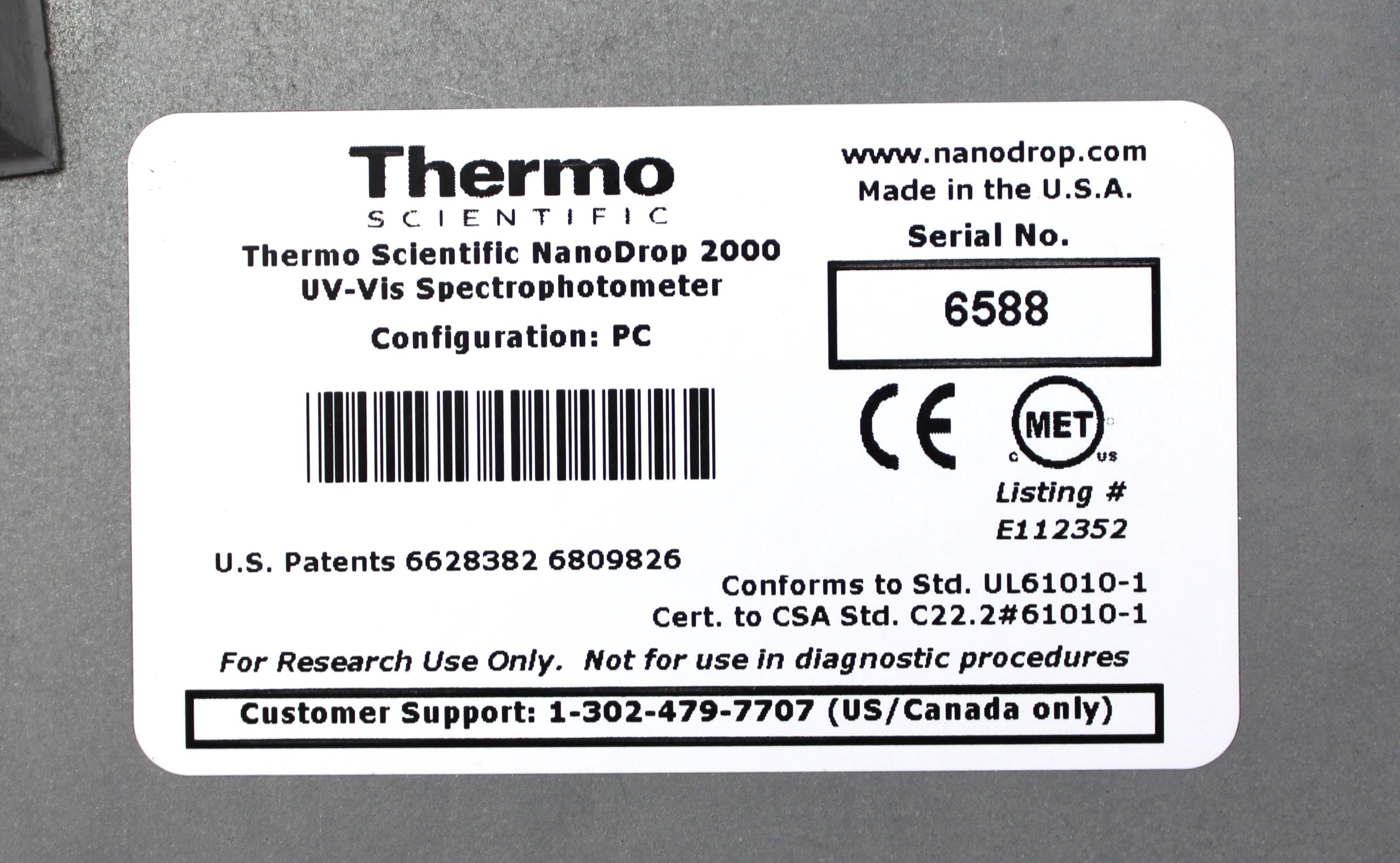 Thermo NanoDrop 2000 UV-Vis Spectrophotometer E112352 Compact Micro UV-Vis