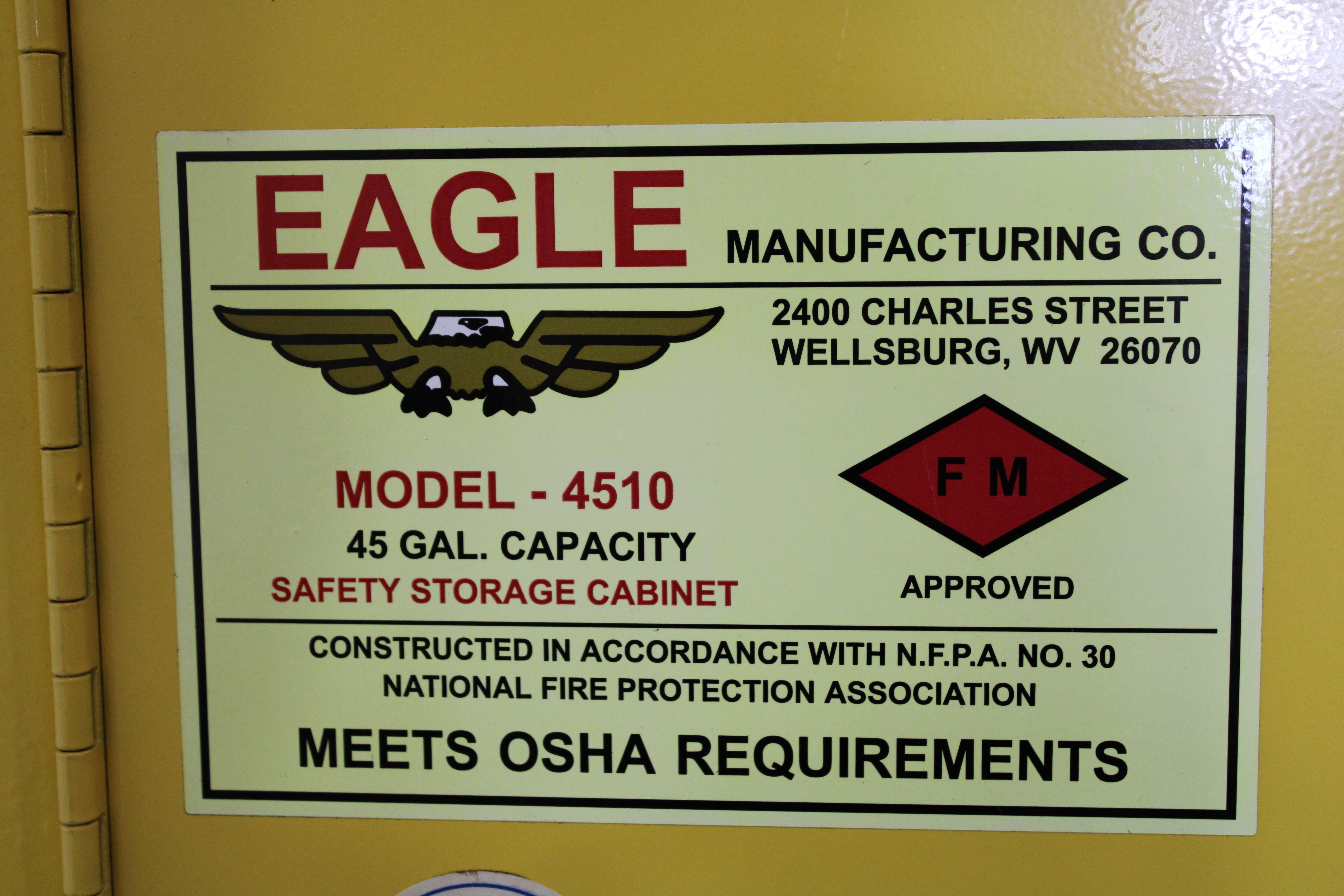 Eagle 4510 Safety Cabinet Flammable Storage 45 Gallon 2 Shelves Used