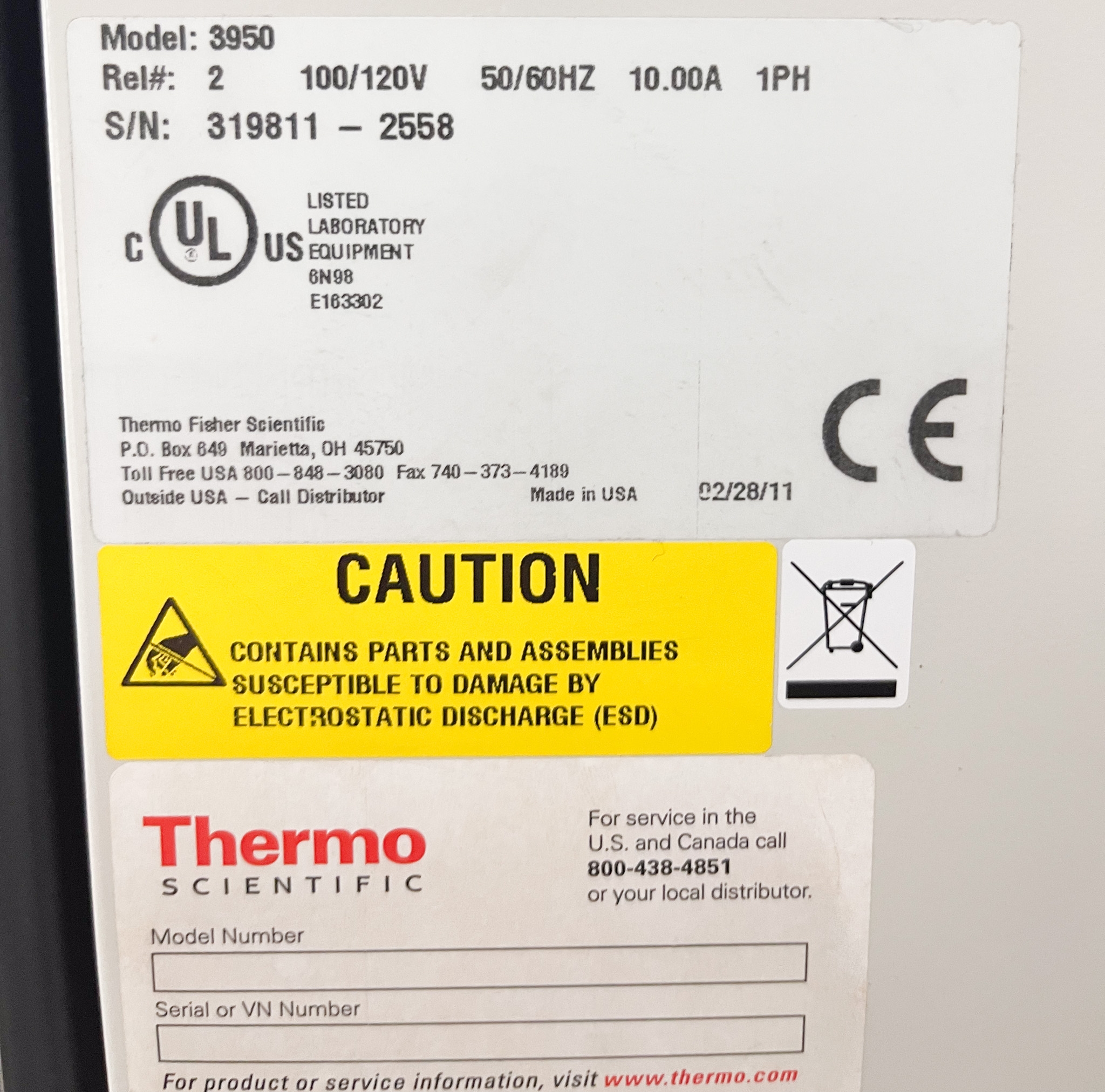 Thermo 3950 Large-Capacity CO2 Incubator 821L 5C-50C Stainless Shelves