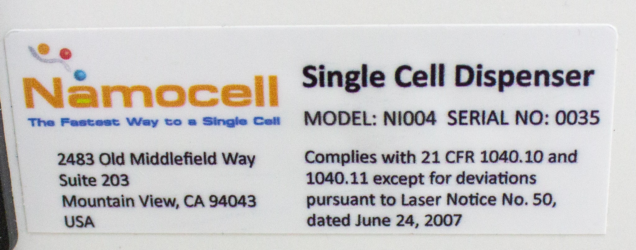 Namocell Hana NI004 Single Cell Dispenser Flow Cytometry