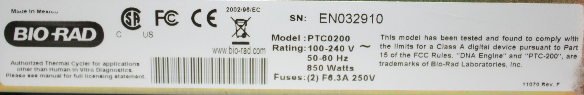 Bio Rad ALD1244 DNA Engine Thermocycler Dual 48 Well With Peltier Effect 105C