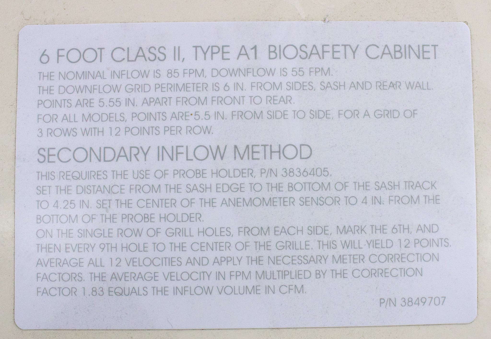 Labconco Puricare 3481201 6ft Class II Biosafety Cabinet UV Light