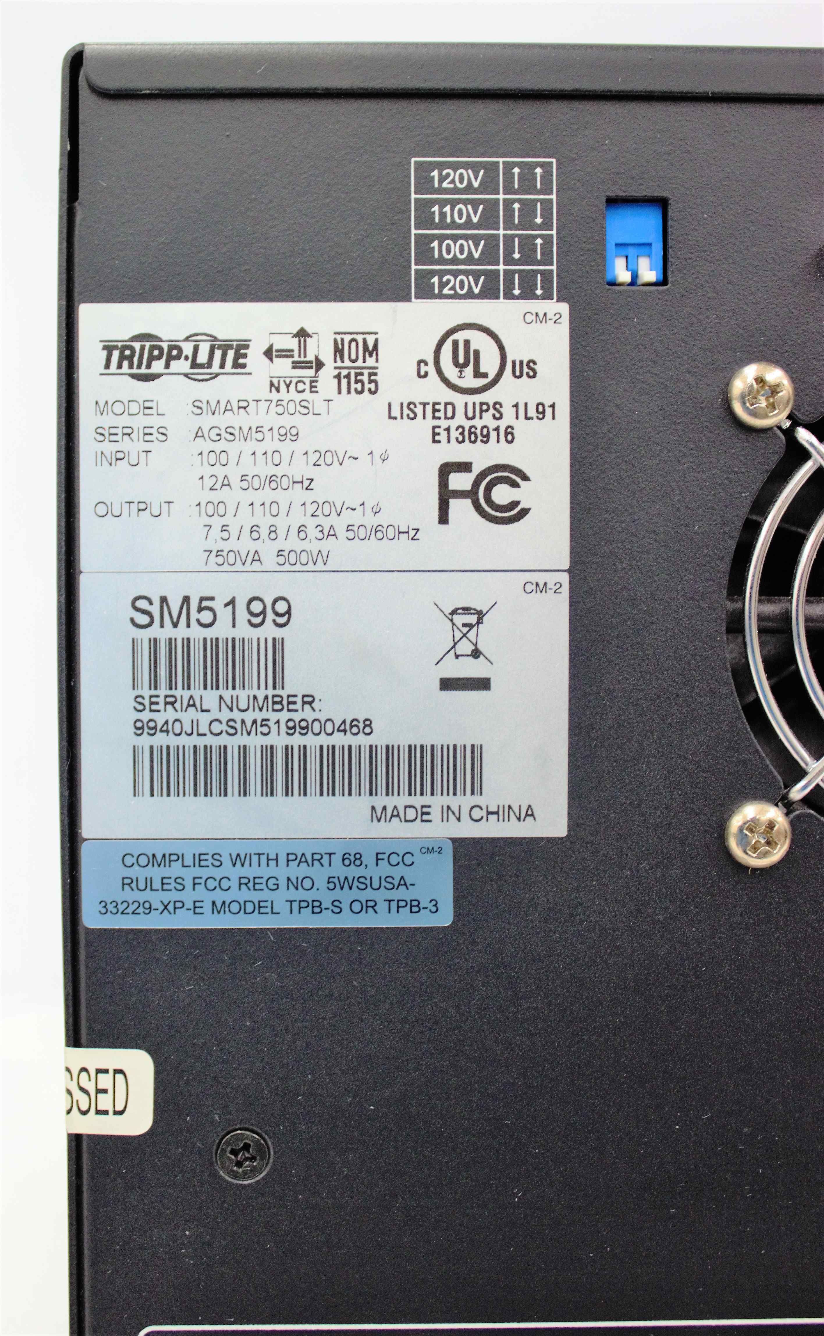 Tripp-Lite Smart750SLT UPS Line Interactive 750VA 500W Tower Network Use