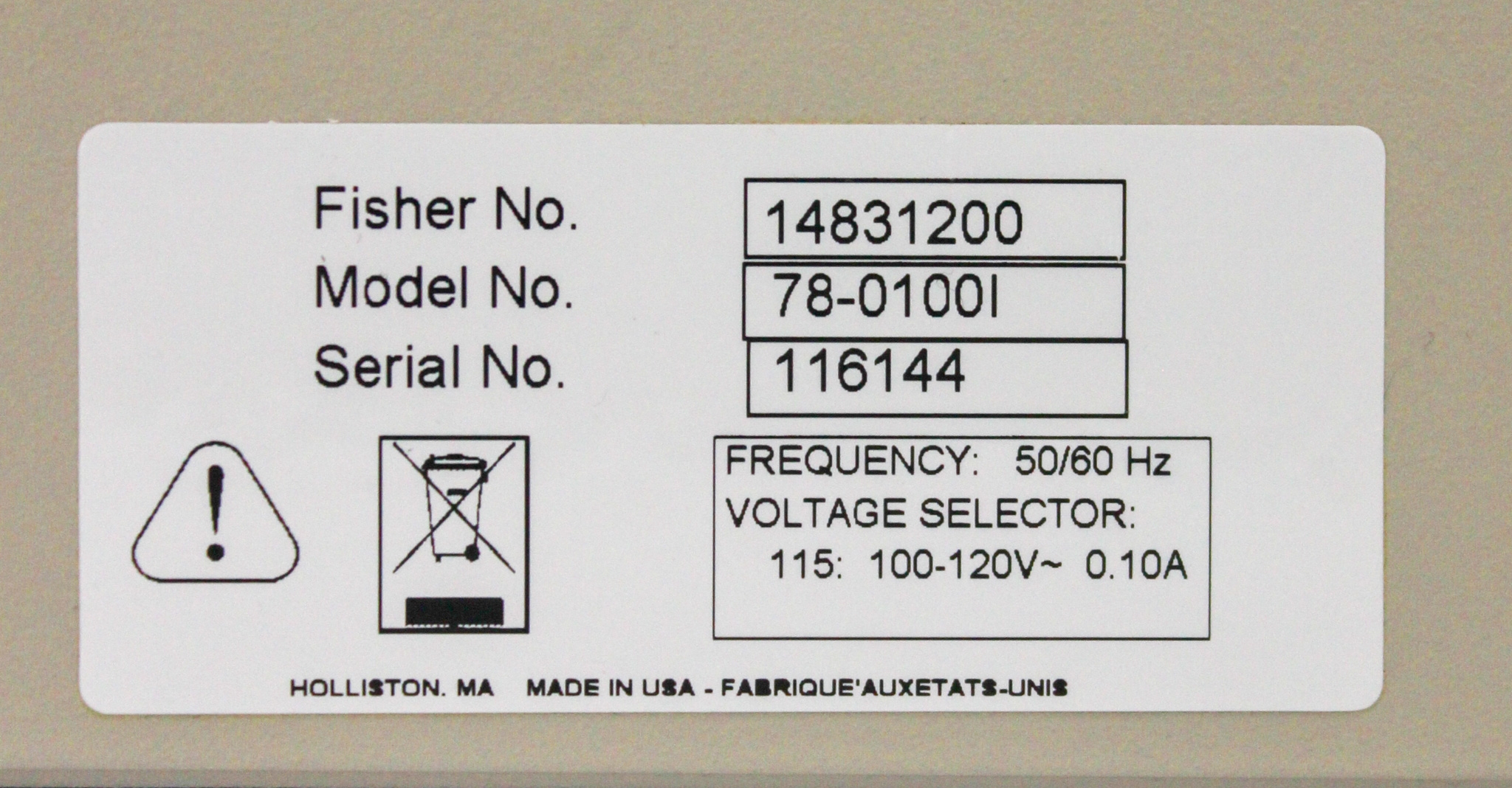 Fisher 78-0100 Syringe Infusion Pump Single Infusion 60mL 519mL/hr Flow