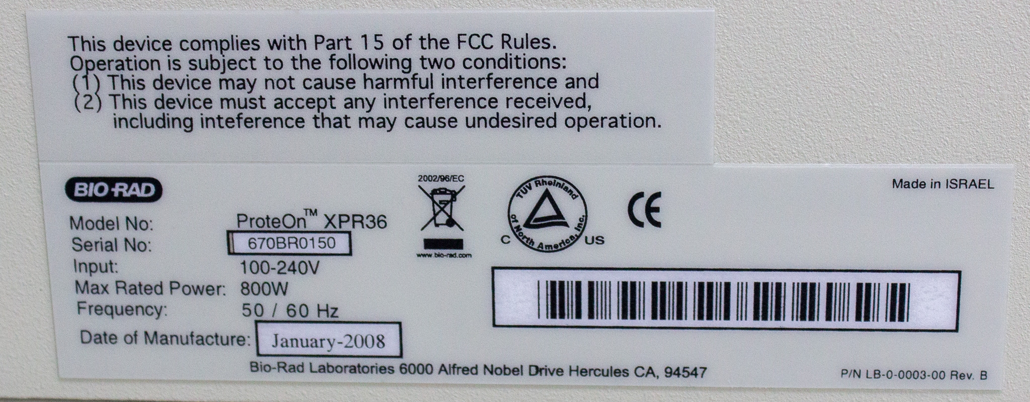 Bio Rad ProteOn XPR36 Protein Analyzer SPR Optical Biosensor Array 120V/220V