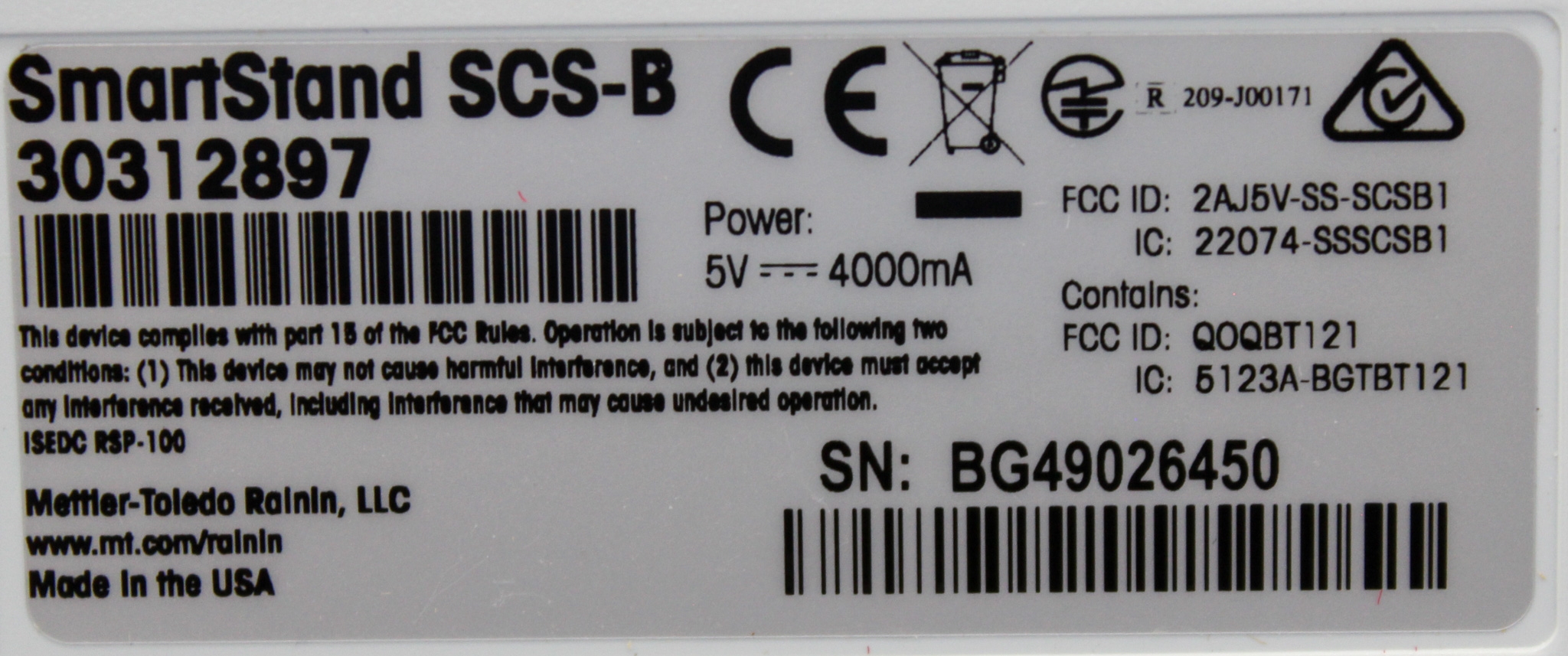 Rainin SmartStand SCS-B Pipette Holder Bluetooth RFID 4-Pipettes Used