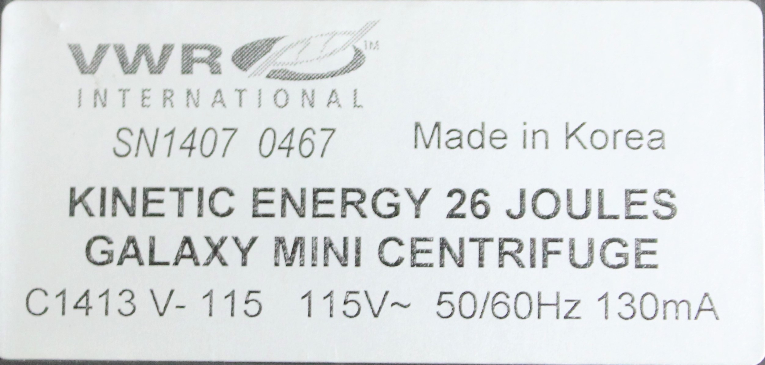 VWR Kinetic Energy 26 Joules C1413 Microcentrifuge Ideal for Lab Use 6000 RPM