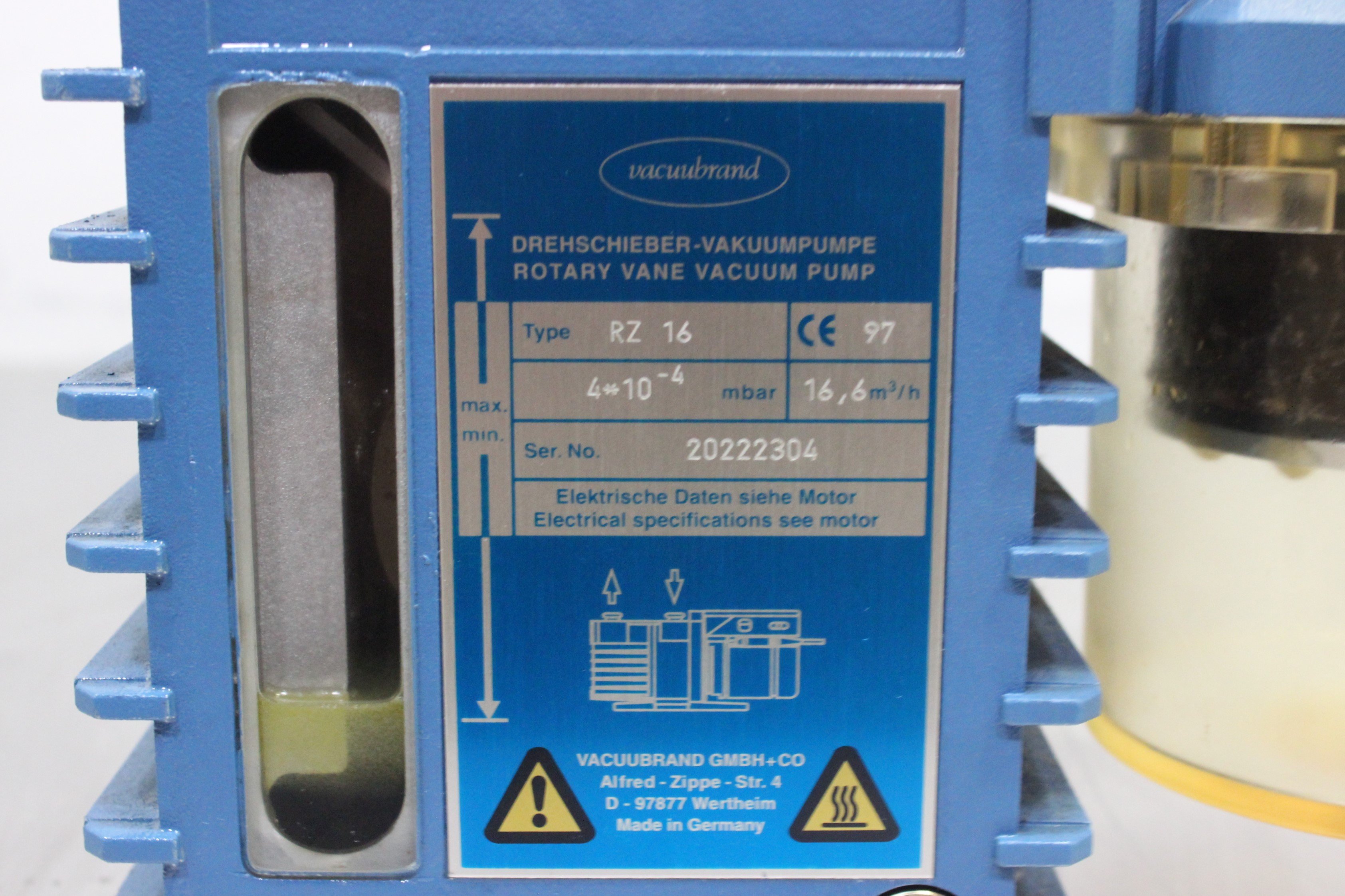 Vacuubrand RZ16 Rotary Vane Vacuum Pump, 11.2 CFM, Turnkey, Used