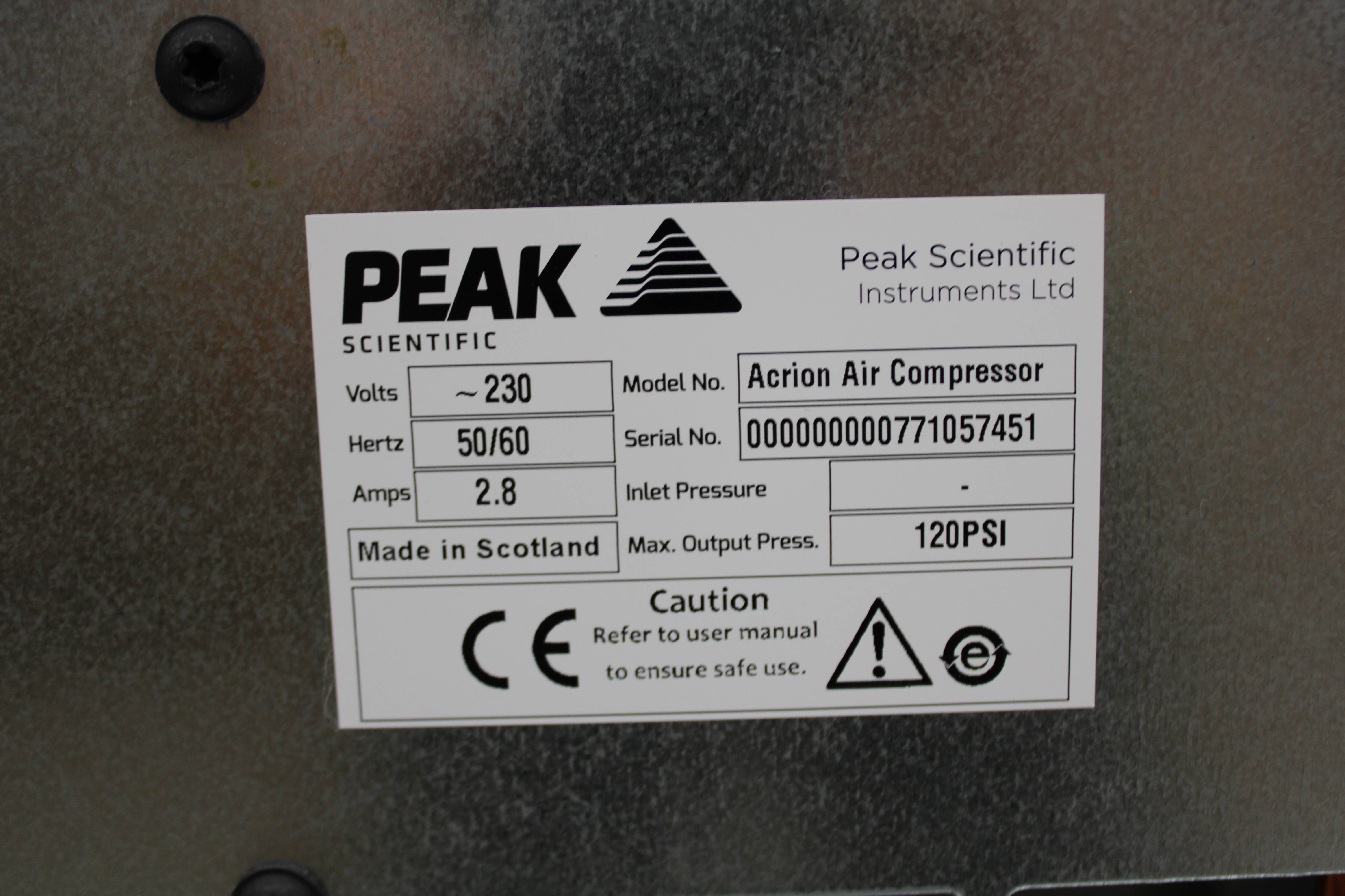 Peak Acrion N2 Generator & Air Compressor Indoor Use 240V 50/60Hz Nitrogen