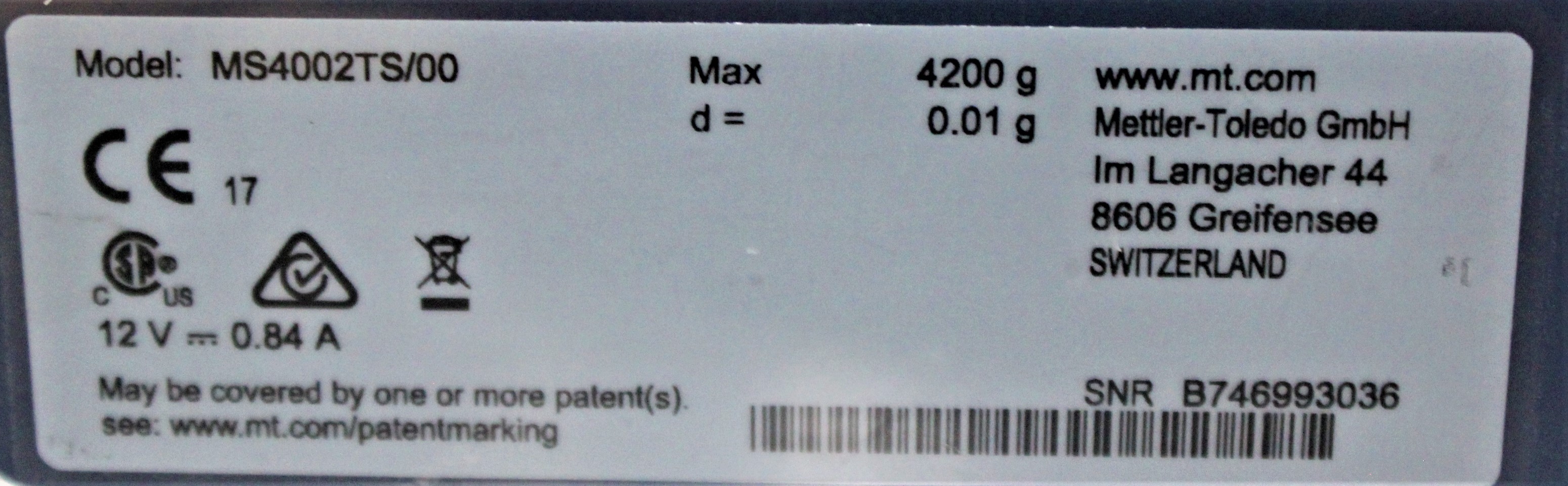 Mettler-Toledo MS4002TS Precision Balance Scale Touchscreen 4200g Capacity