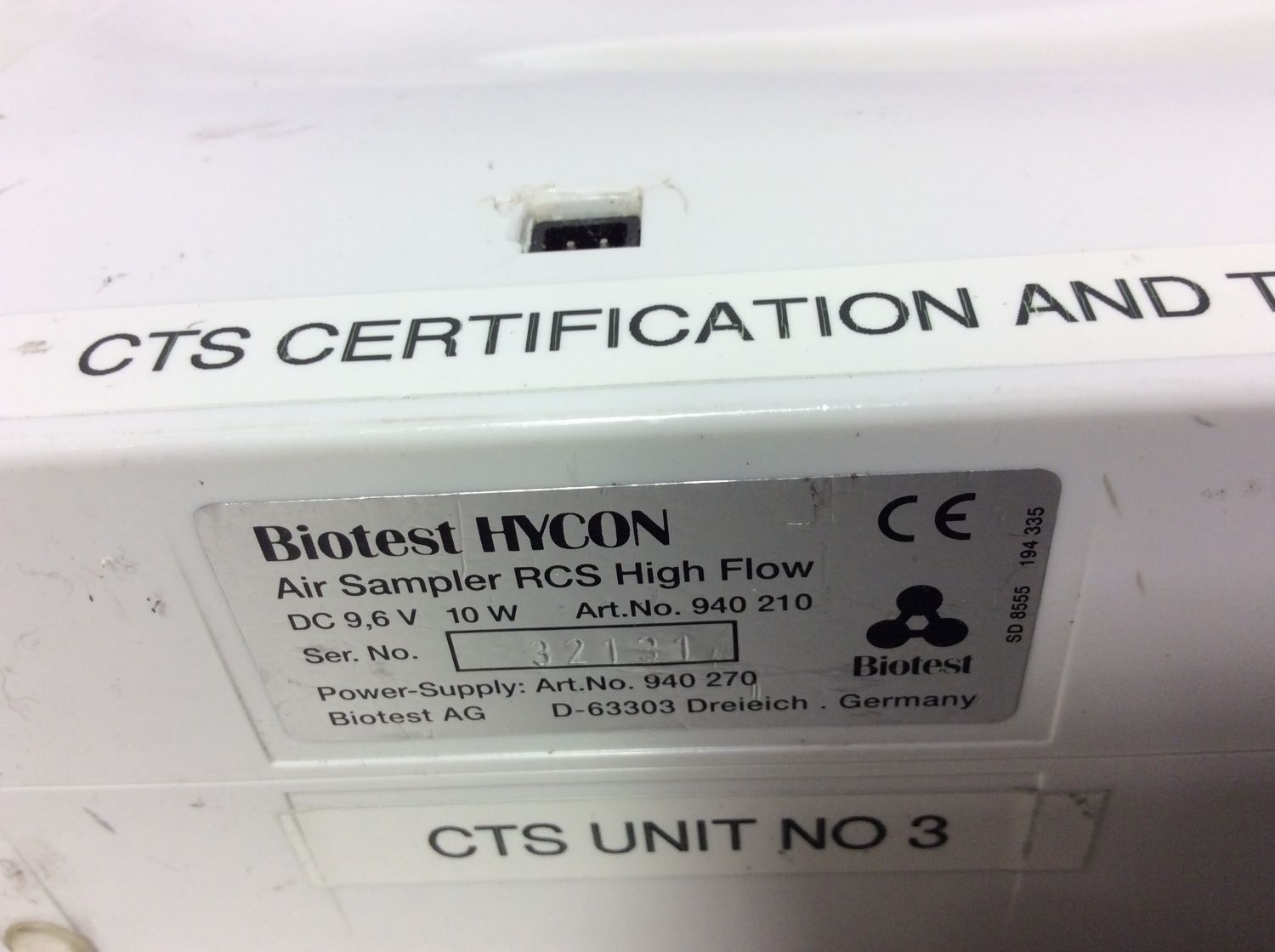 Biotest HYCON Air Sampler RCS High Flow - Salvage for Parts Only