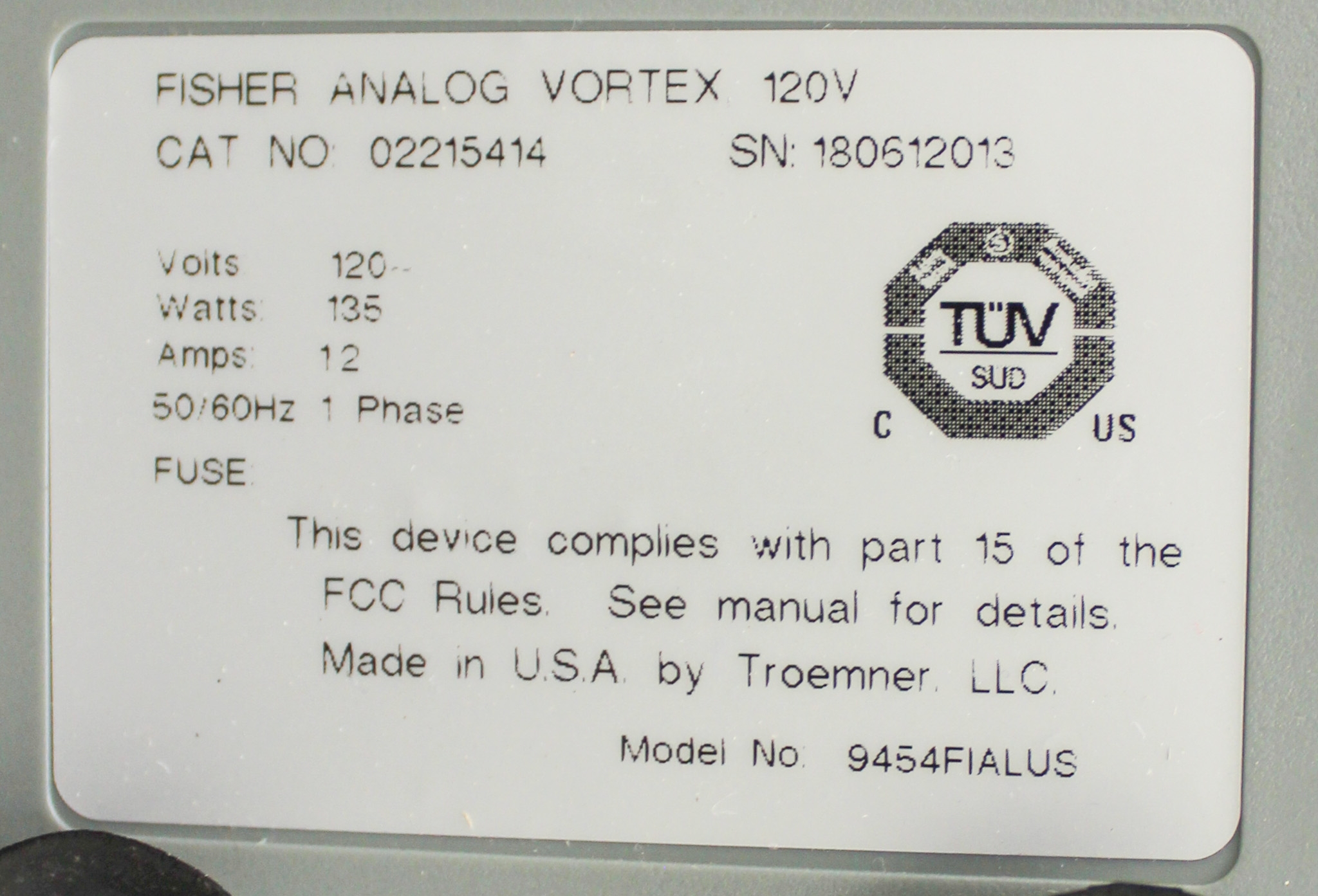 Fisher Analog Vortex Mixer 02215414 Small Bench Vortexer 300-3200 RPM Used