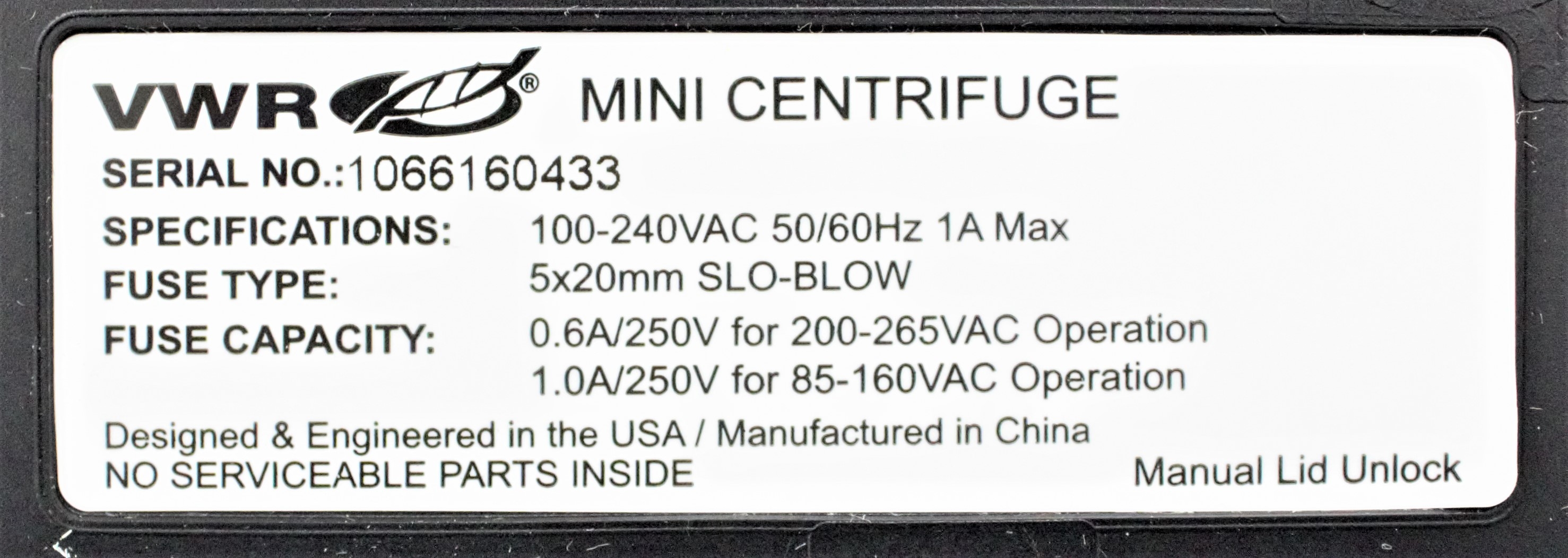 VWR Mini Centrifuge Microcentrifuge 6x1.5/2.0ml Max Speed 6000RPM 120V