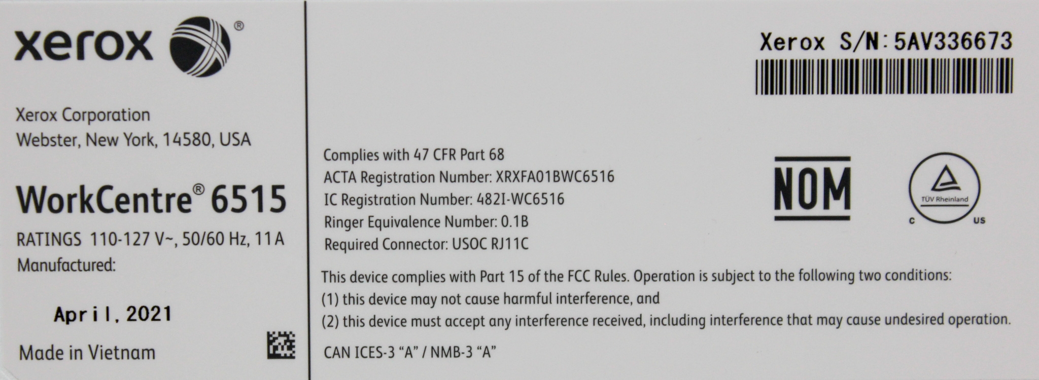 Xerox WorkCentre 6515 Color Printer All-in-One 30ppm Ethernet Wi-Fi 1200dpi