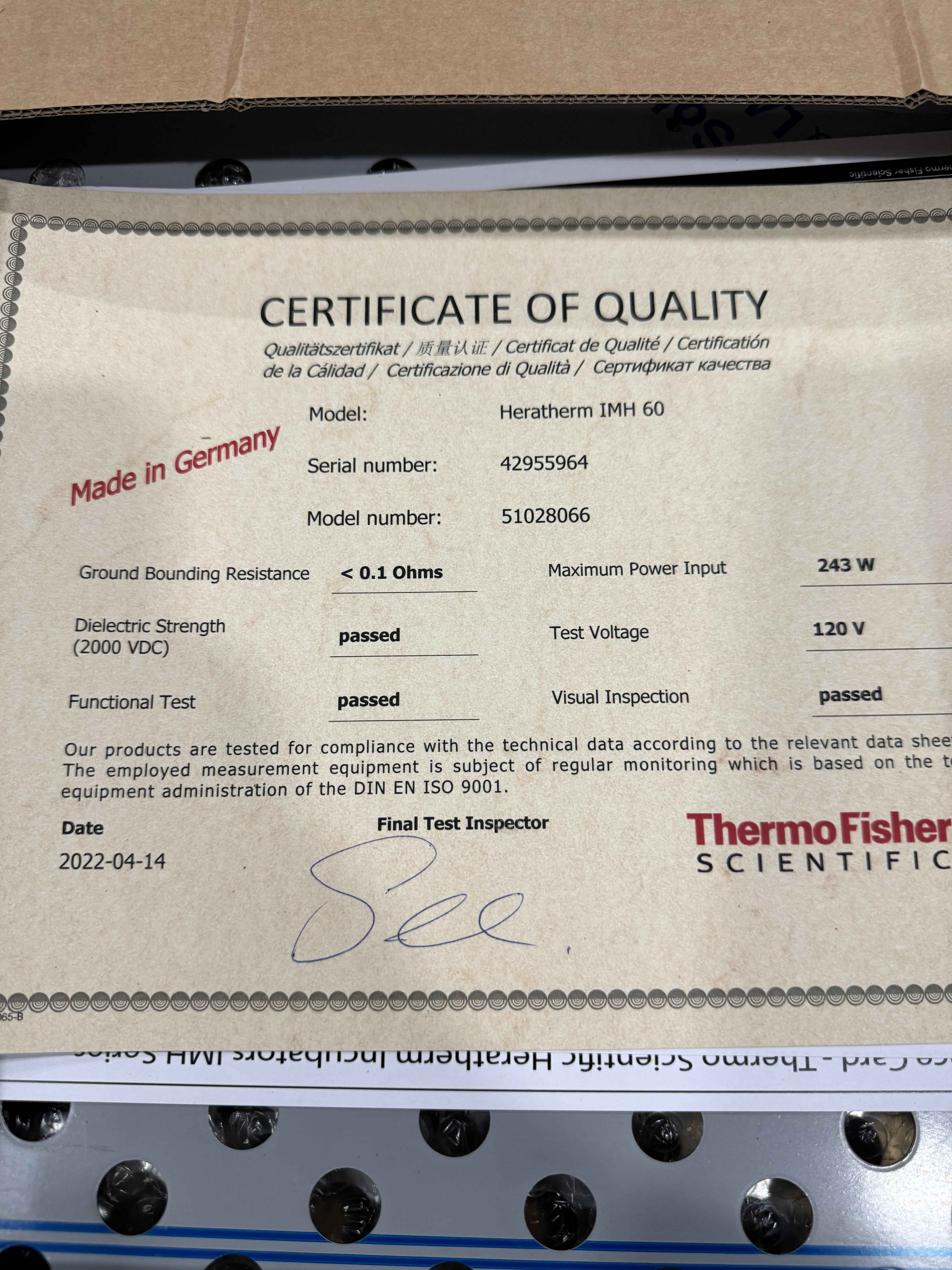 Thermo Heratherm IMH100 Microbiological Incubator Dual Convection 104L 5C-105C