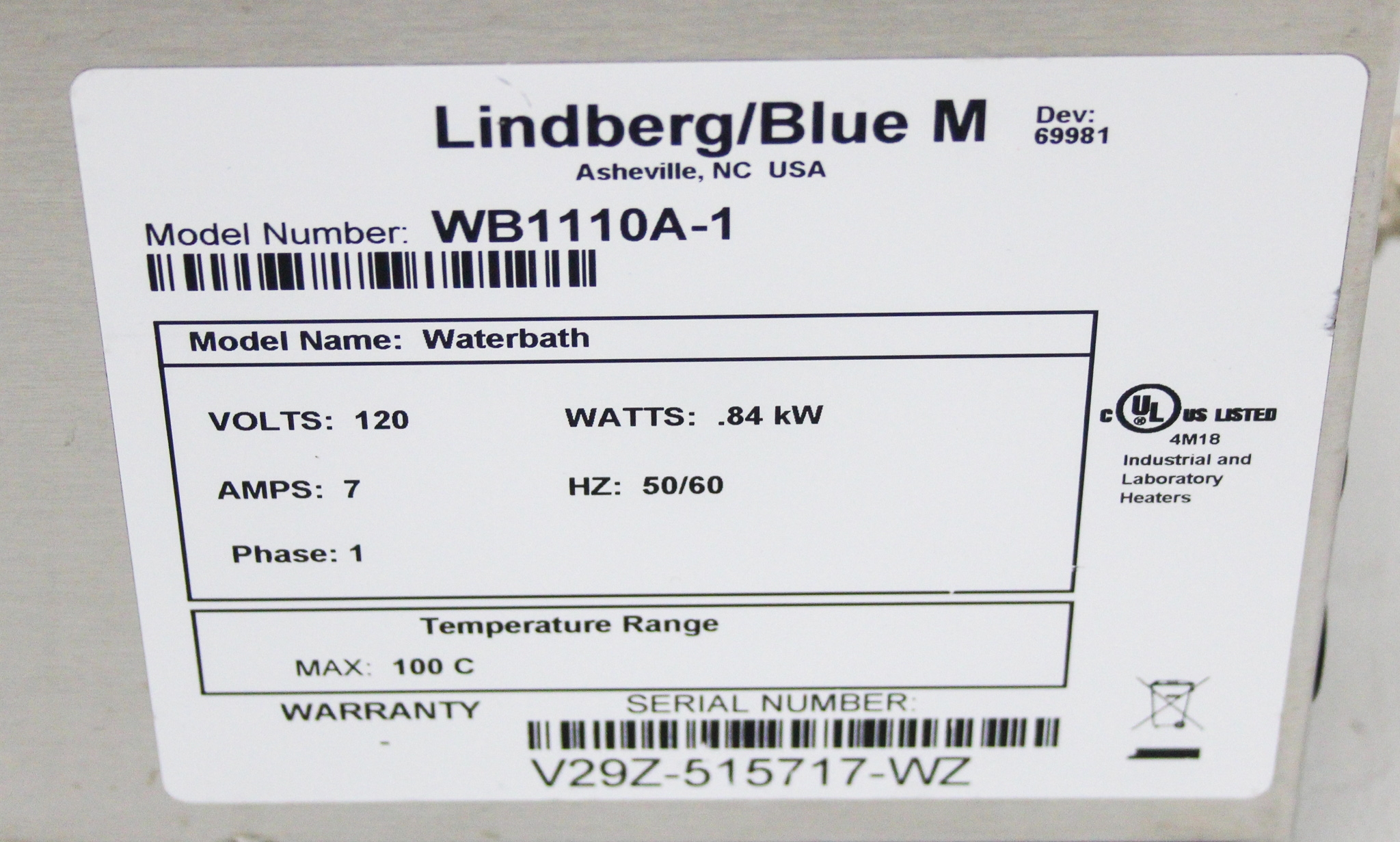 Thermo Lindberg Blue M WB1110A-1 Water Bath 11L Reliable 5-100C Temp Range