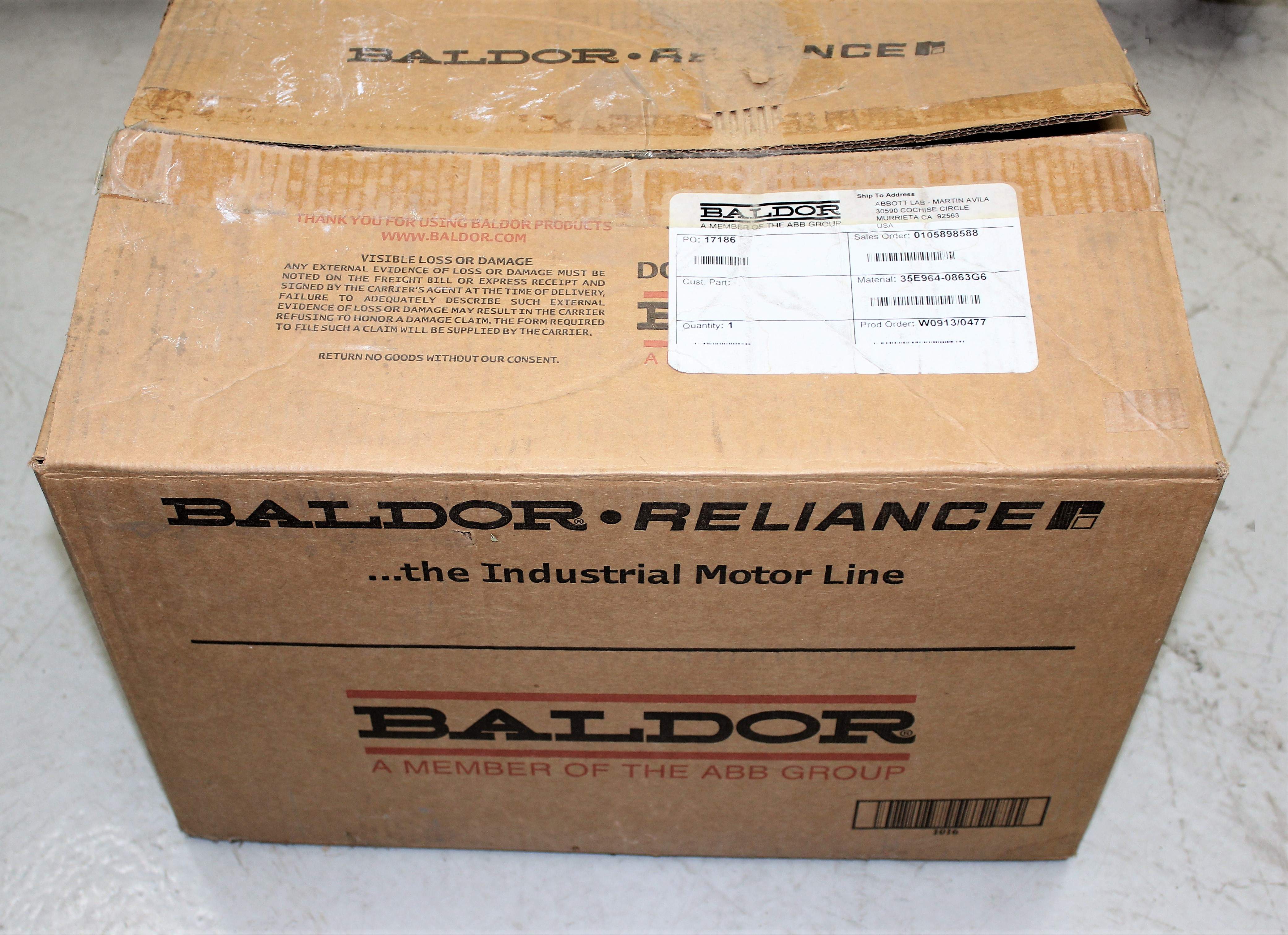 Baldor 35E964-0863G6 3HP Motor 2850 RPM For Control Systems, Frame 56CZ