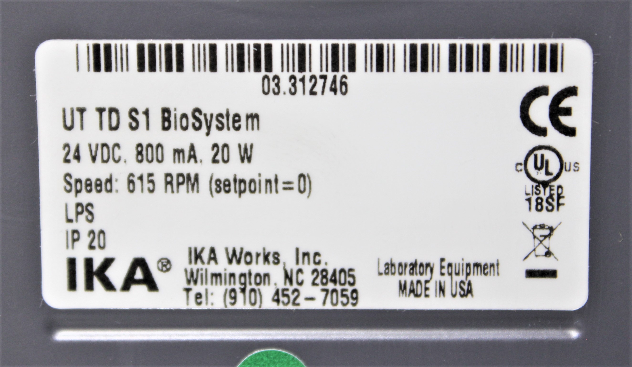 IKA Ultra Turrax Tube Drive UT TD S1 BioSystem Fixed Speed Homogenizer