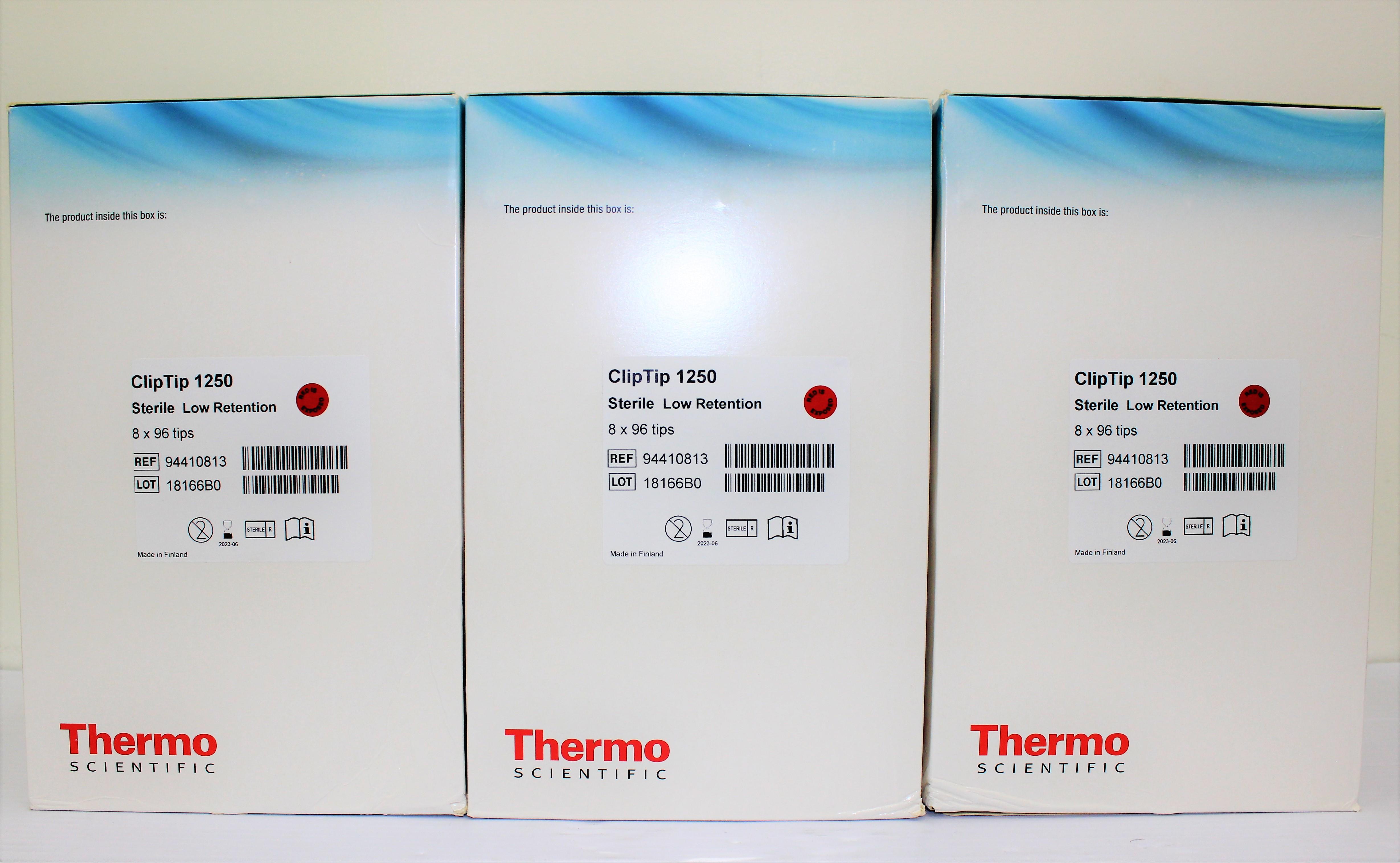 Thermo Clip Tip 1250 Pipet Tips Sterile Low Retention 8x96 Box System