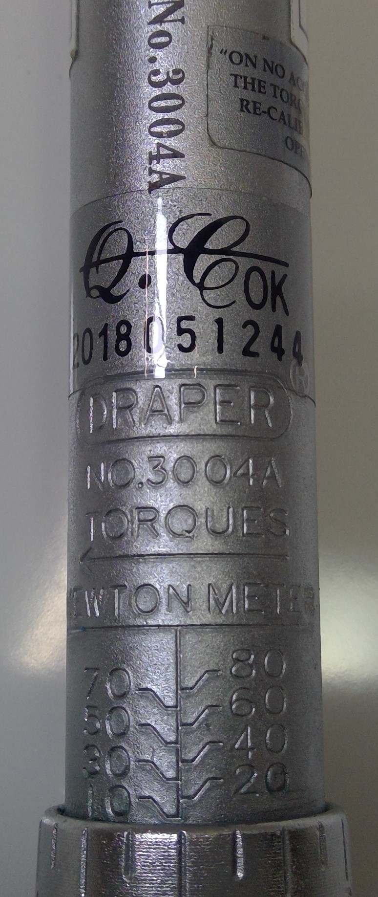 Draper 3004A Torque Wrench 10-80Nm 3/8-Inch Micrometer Sleeve Used