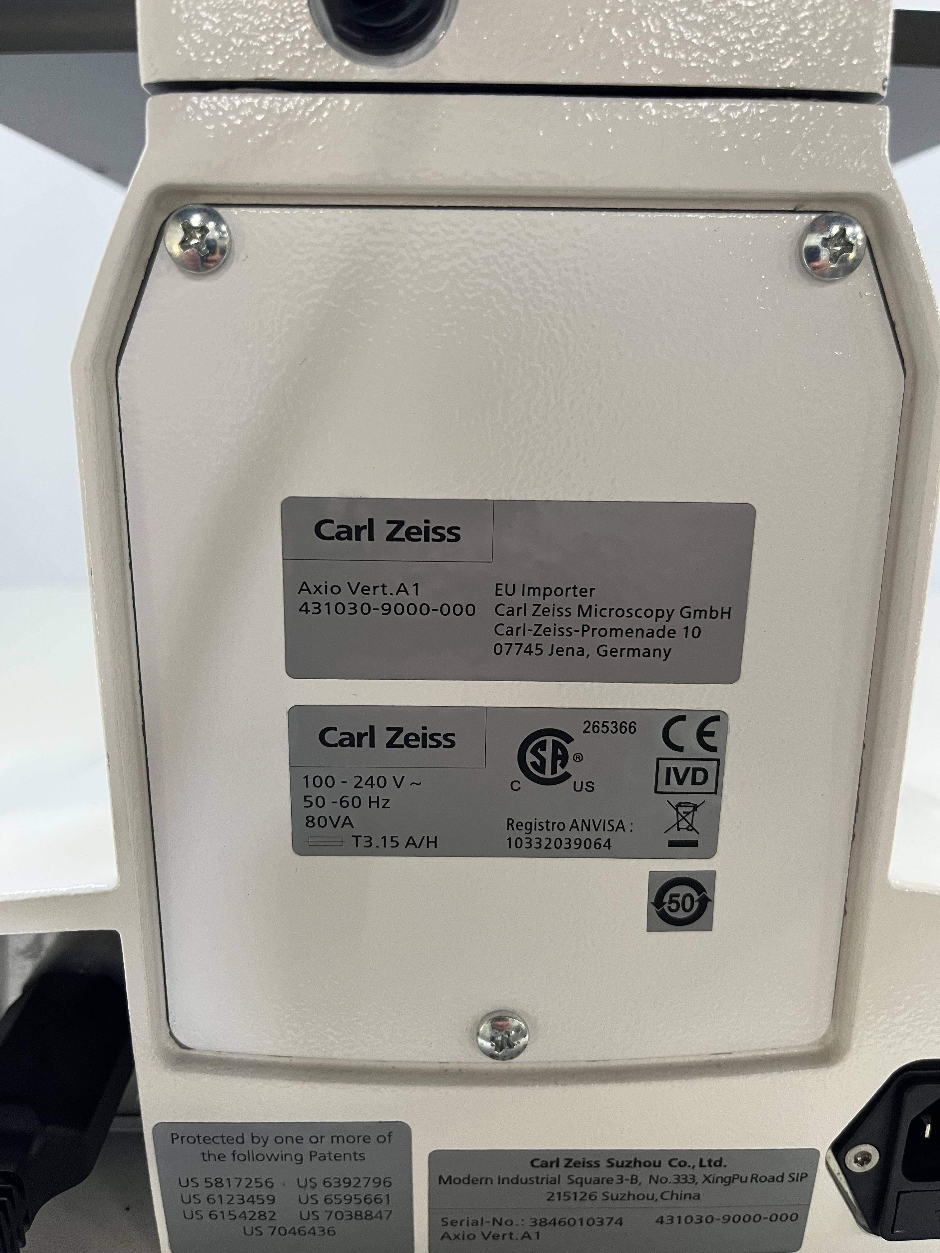 Zeiss Axio Vert.A1 Inverted Microscope w/ 10x 20x 40x Objectives Used