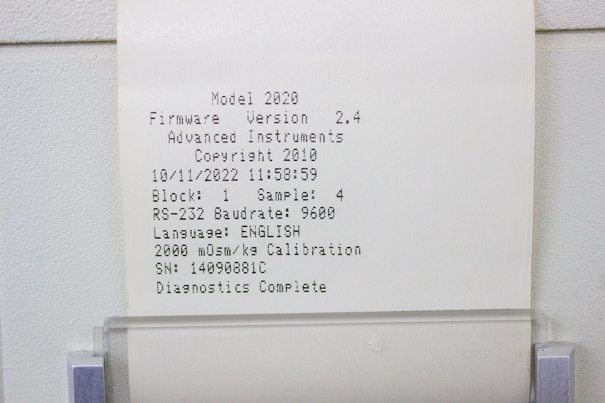 Advanced Instruments Model 2020 Osmometer 20 Sample Capacity 90s Test Time