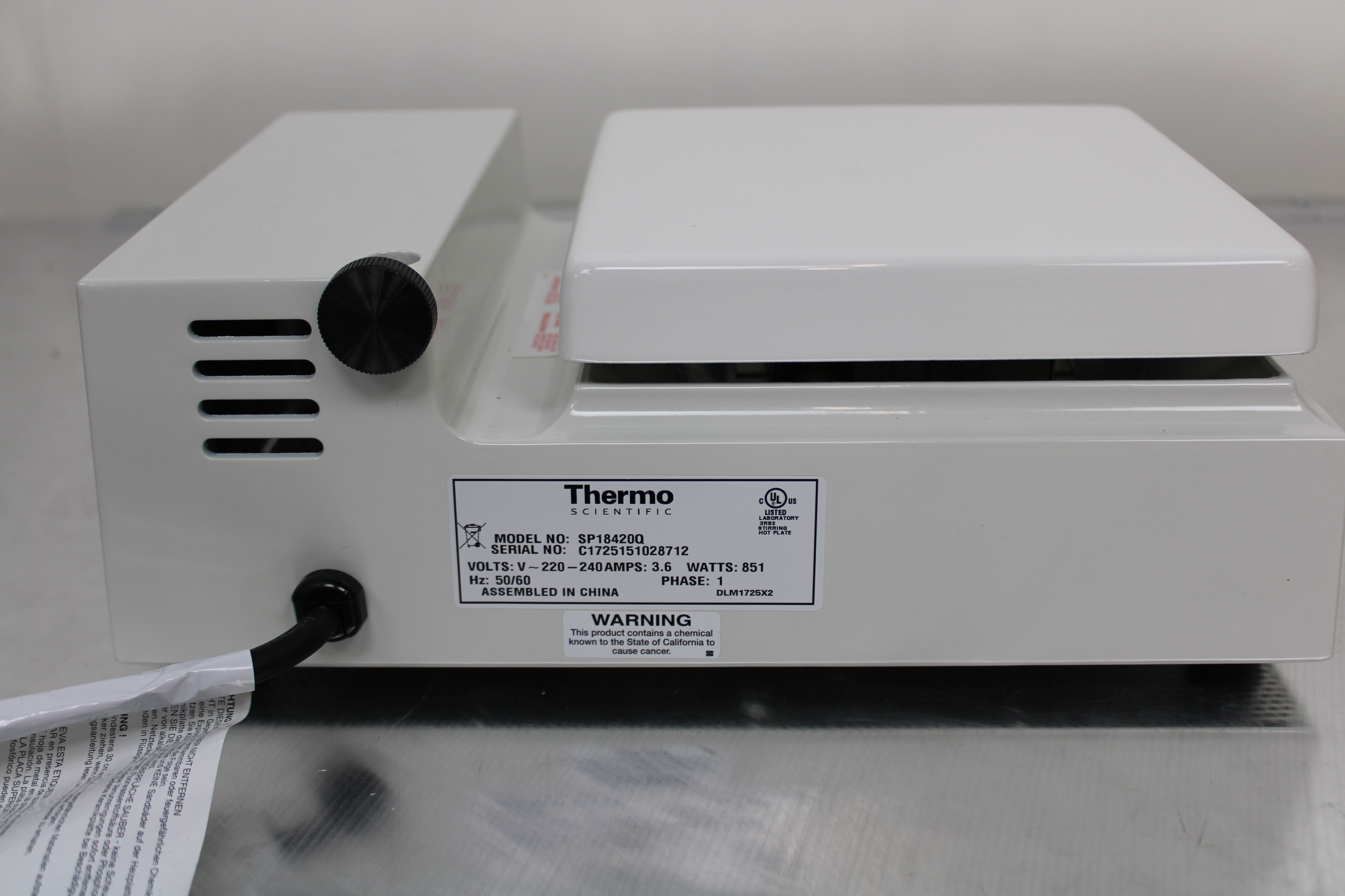 Thermo Nuova SP18420Q Stirring Hotplate 700F 240V 20lb Load 50/60Hz Lab