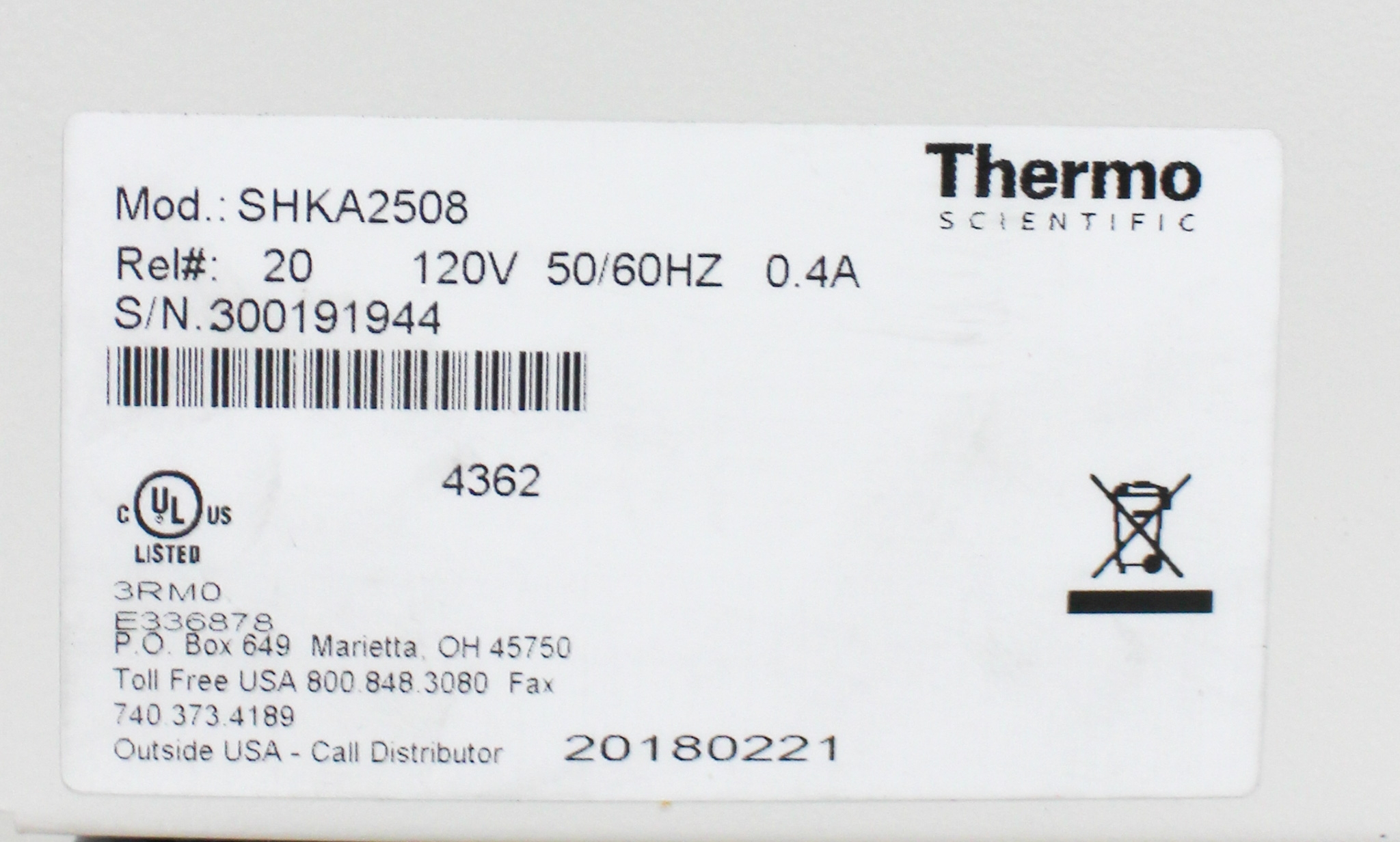 Thermo SHKA2508 Dual-Action Shaker 40-400RPM 15lb Capacity Incubator Use