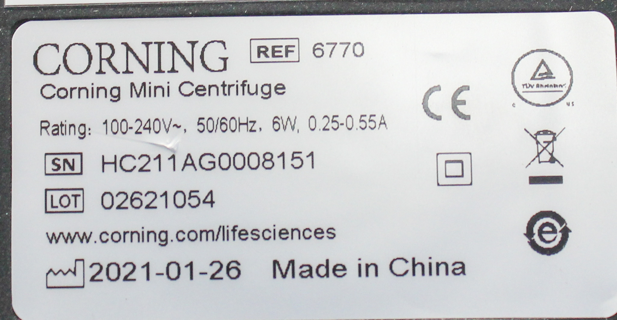 Corning Model 6770 Mini Microcentrifuge, 6,000 RPM, Compact & Lightweight