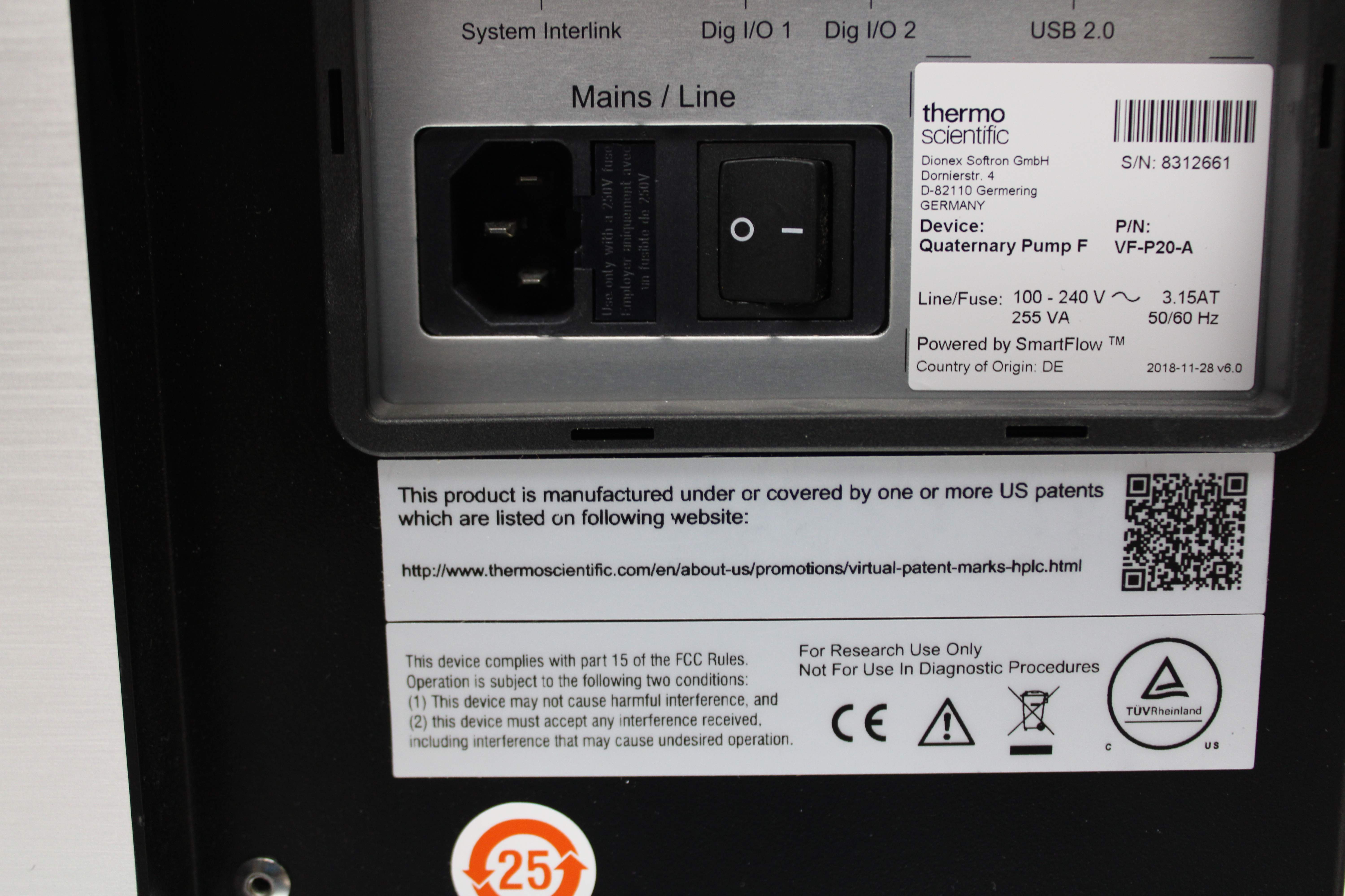 Thermo VF-P20-A Quaternary Pump HPLC/FPLC Solvent Blending 8mL/min 35C