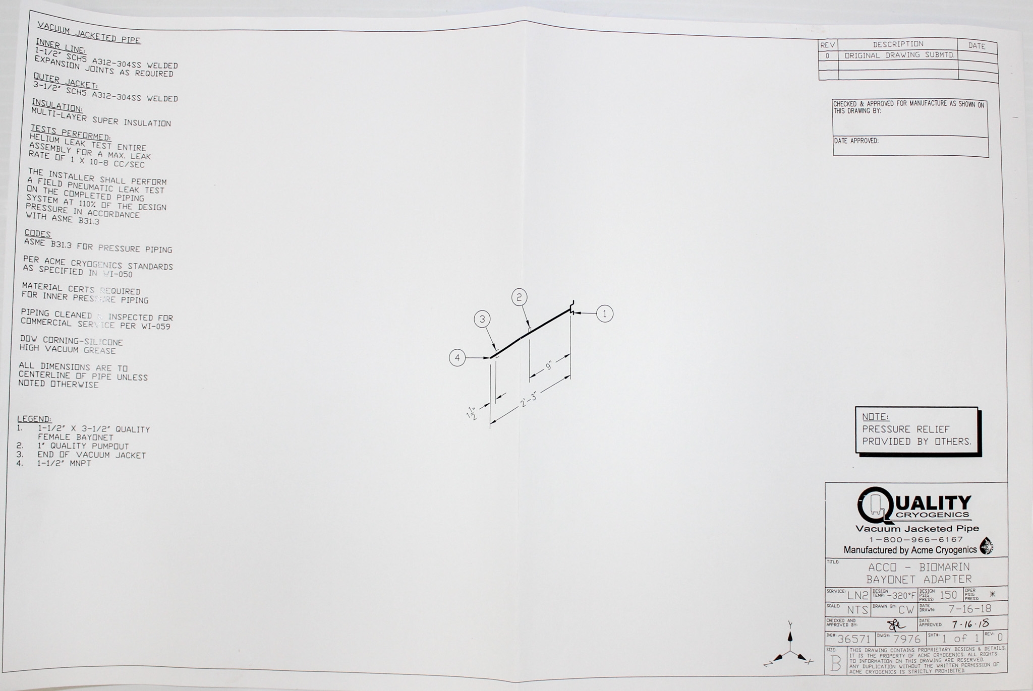 Quality Cryogenics Bayonet Adapter for Vacuum Jacketed Pipe Systems (TK)