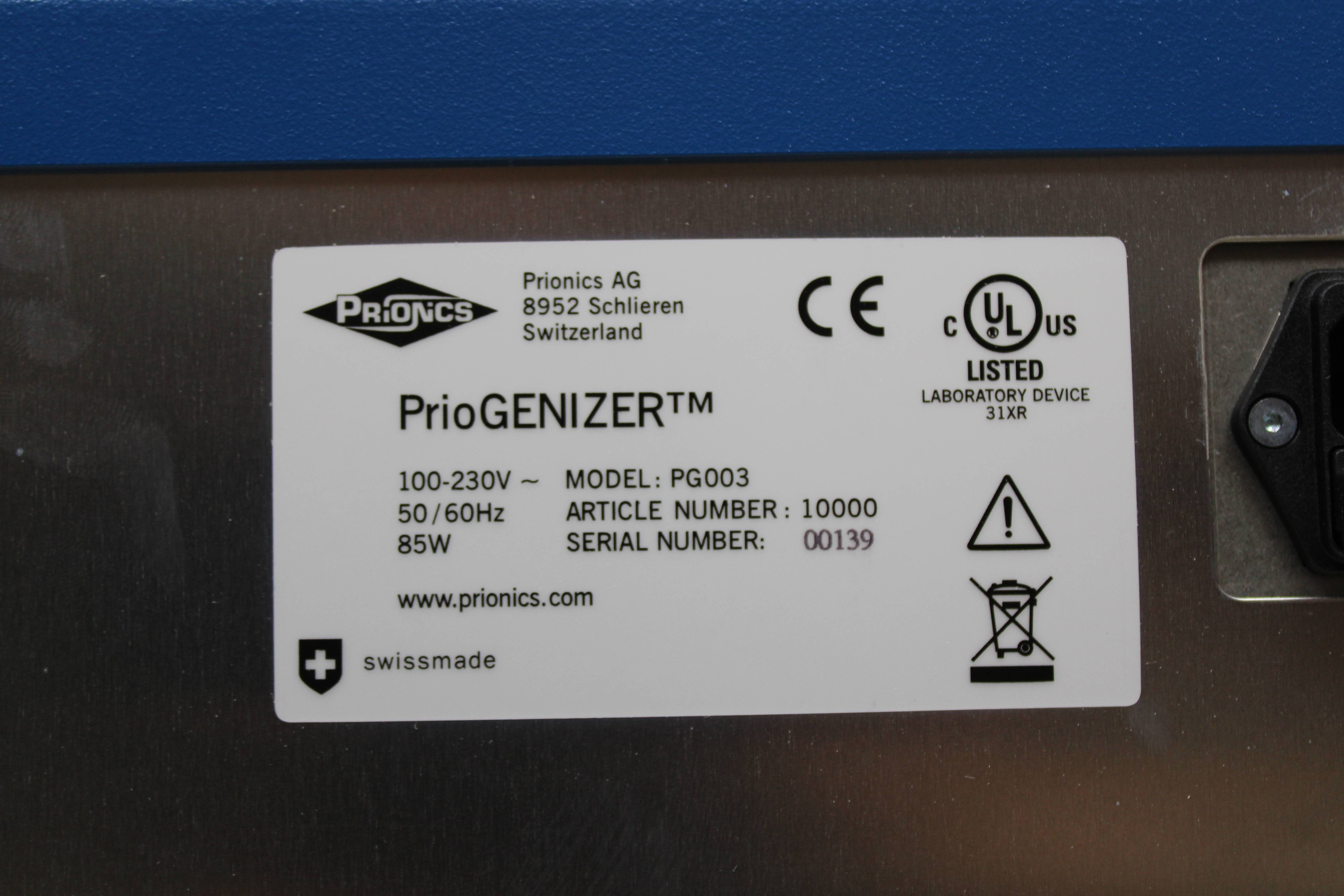 Prionics PrioGENIZER PG003 Homogenizer Animal Diagnostics 120V/220V Used