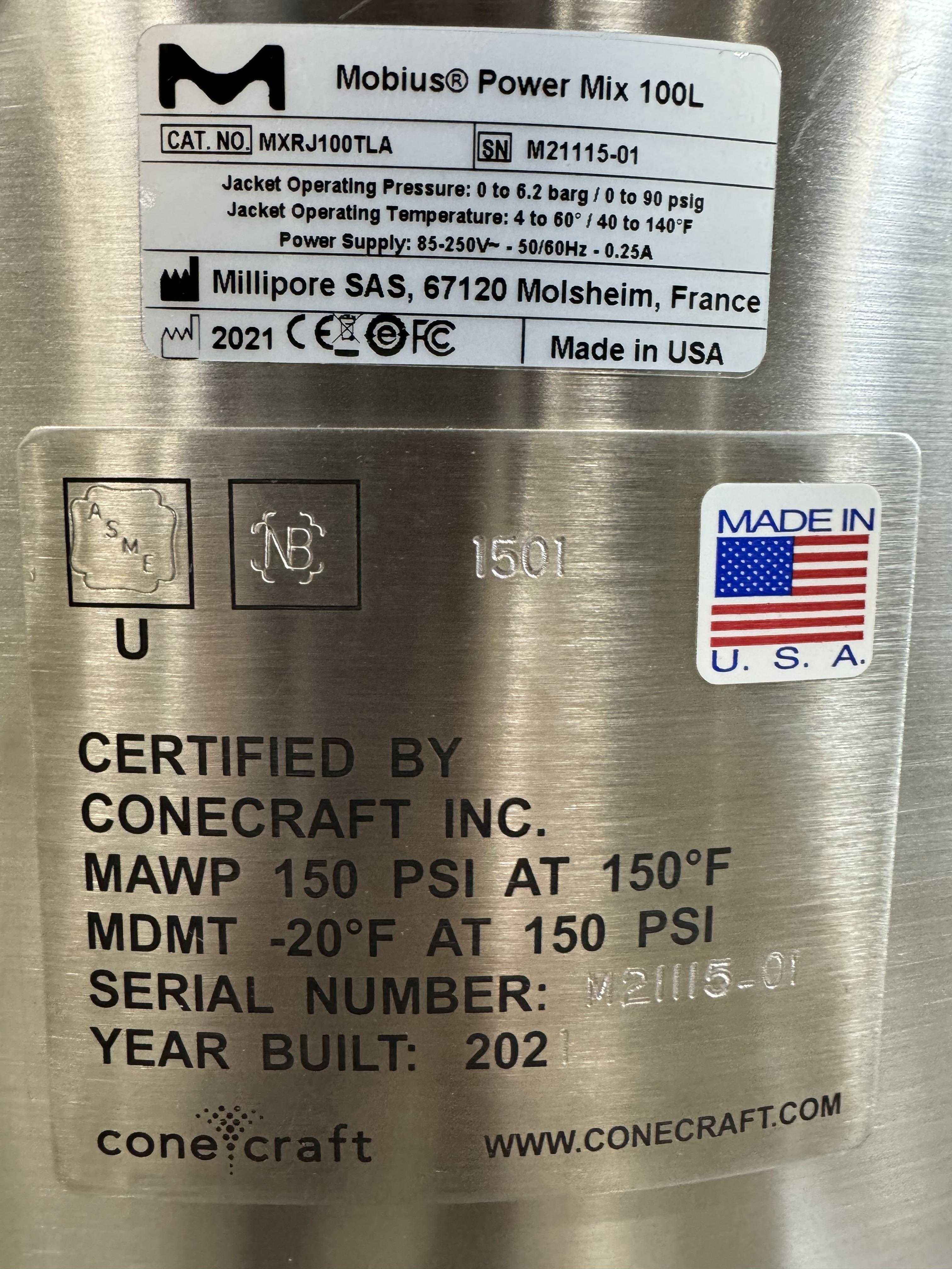 Millipore MXRL100TLA Bioprocessing Single Use Mixer 100L, 2020, Used, 120V Operation