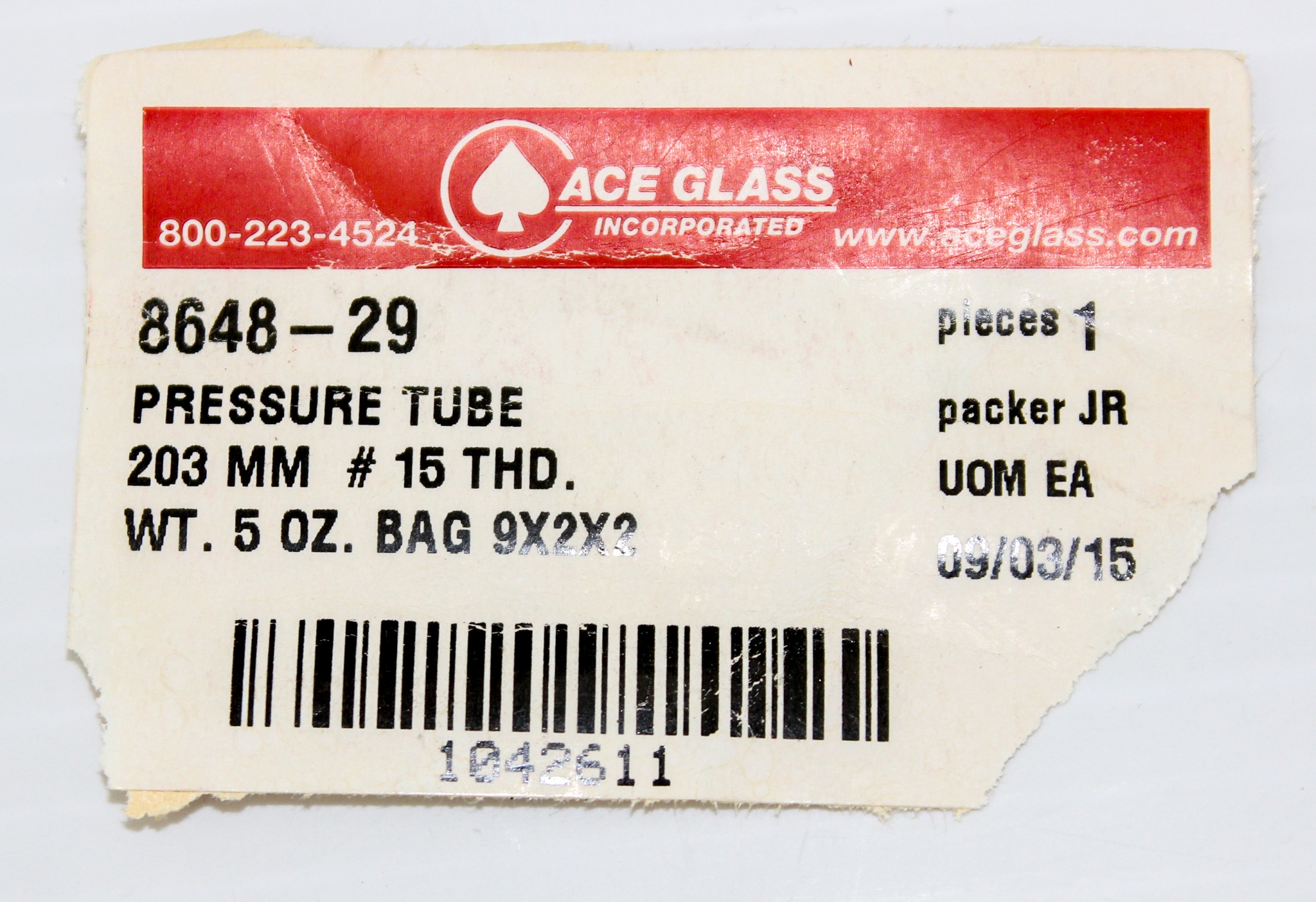 Ace 8648-29 Pressure Tubes 150psi 120C Heavy Wall Glass Vessel