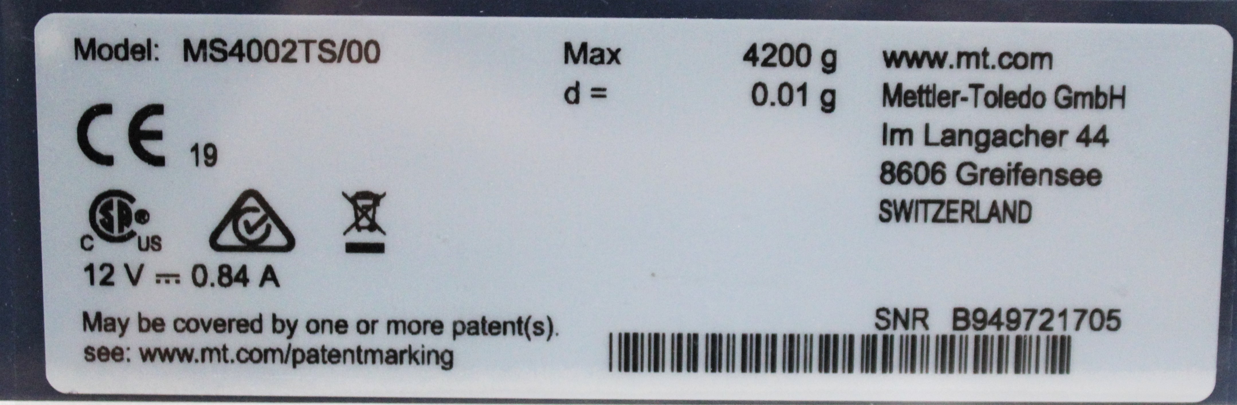 Mettler Toledo MS4002TS Balance High-Contrast Display Turnkey System