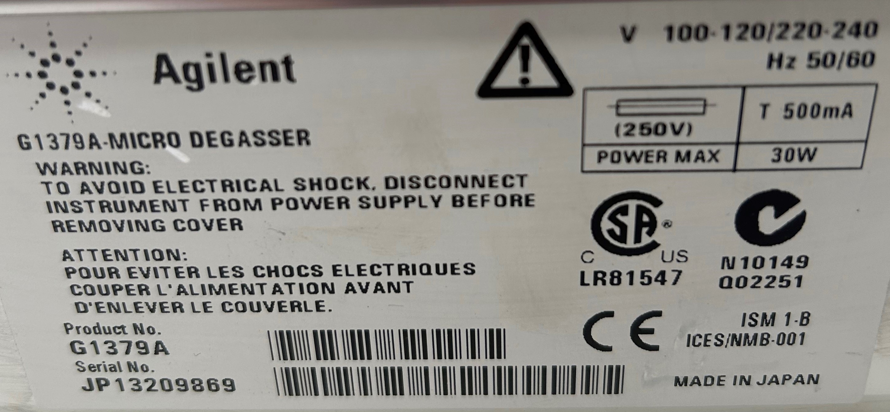 Agilent G1379A Lab Solvent Degasser for HPLC 1100 Series Vacuum Technology