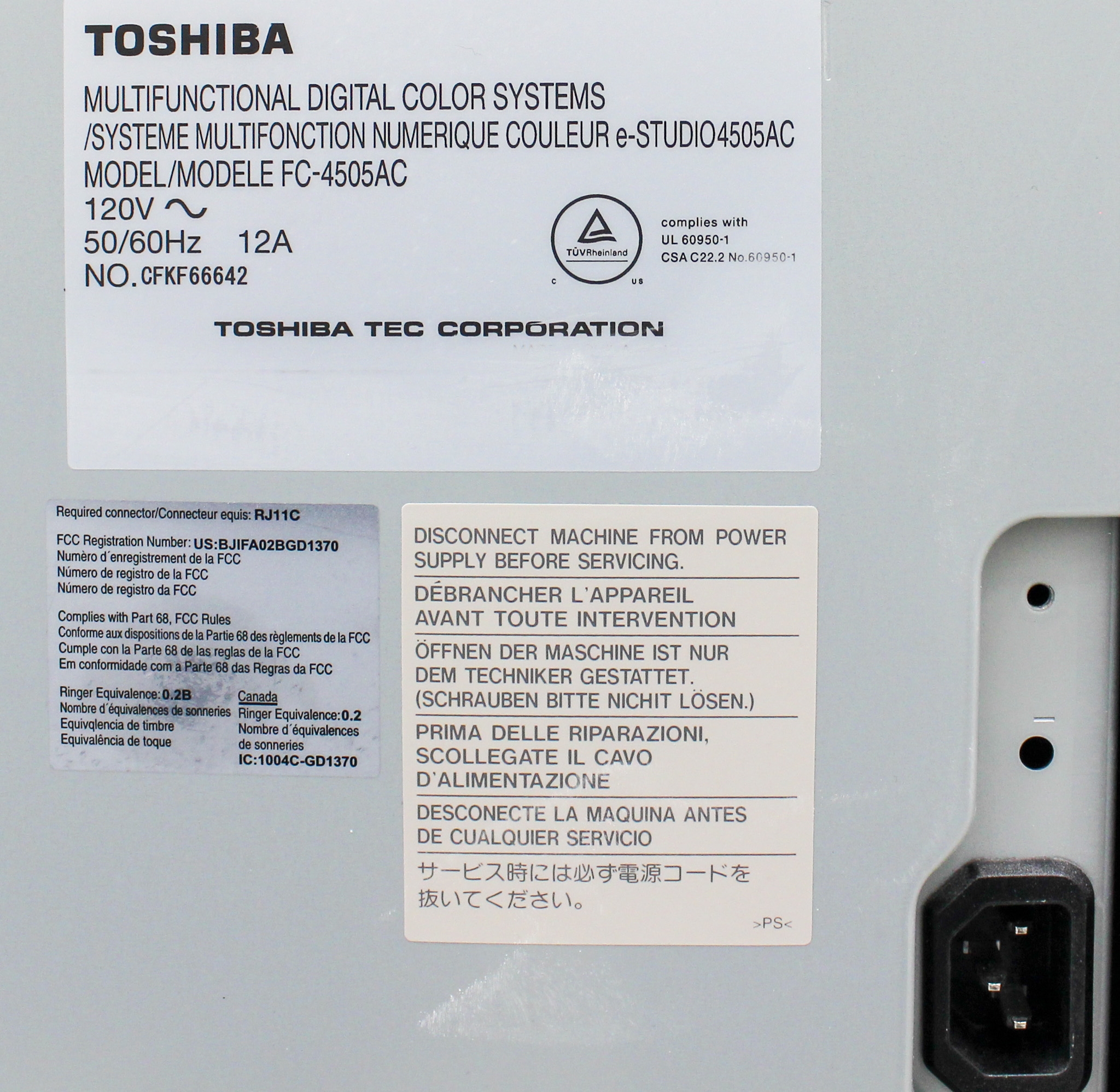 Toshiba FC-4505AC Printer/Copier/Scanner/Fax Color B/W 45PPM 1200dpi