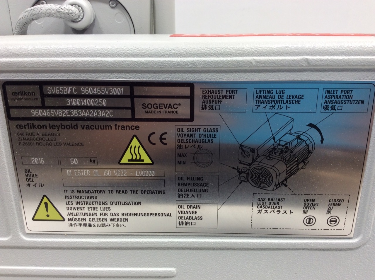Sogevac SV65 BI FC Vacuum Pump 22.7/27.7 cfm Single Stage Oil Sealed