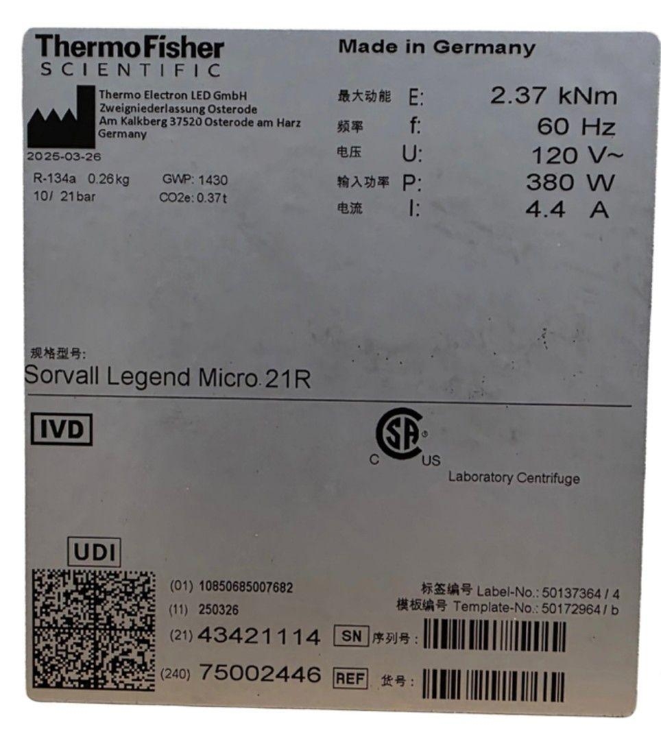 Sorvall Legend Micro 21R Microcentrifuge